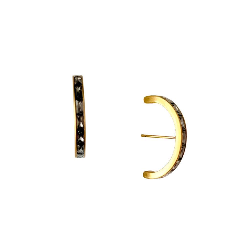 Jack Vintage Gold Statement Stud in Charcoal Gray Crystal