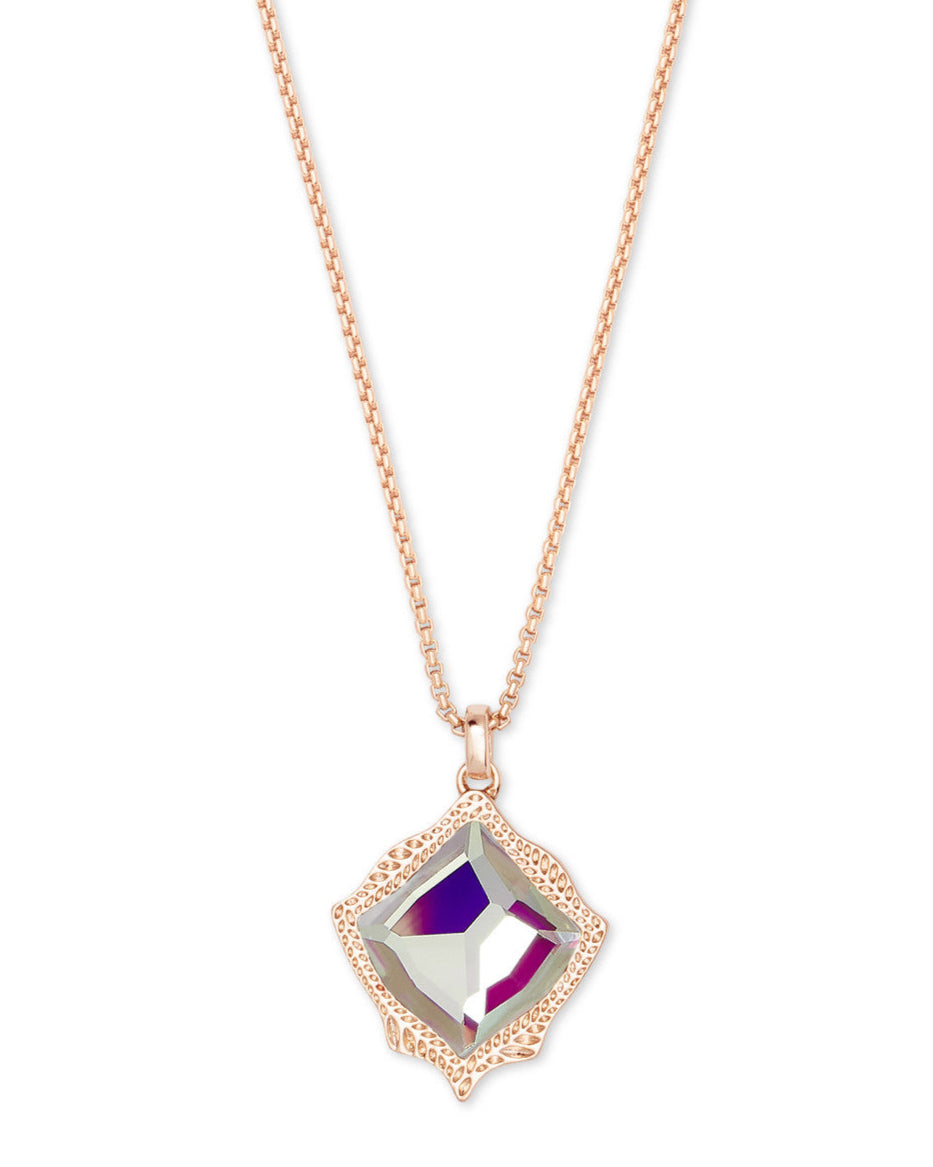 Kasey Rose Gold Long Pendant Necklace in Dichroic Glass