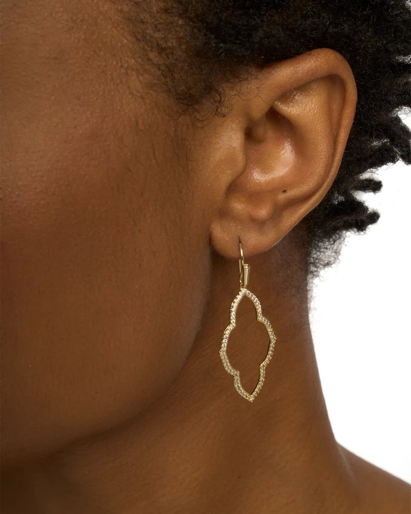 Abbie Small Open Frame Gold Earrings in White Crystal