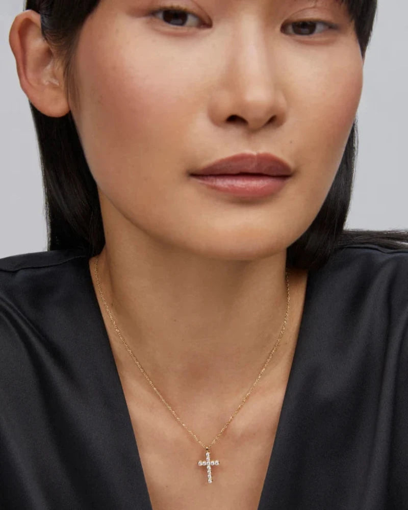 Cross Gold Pendant Necklace in White Crystal Boxed - Bella's House Tulsa