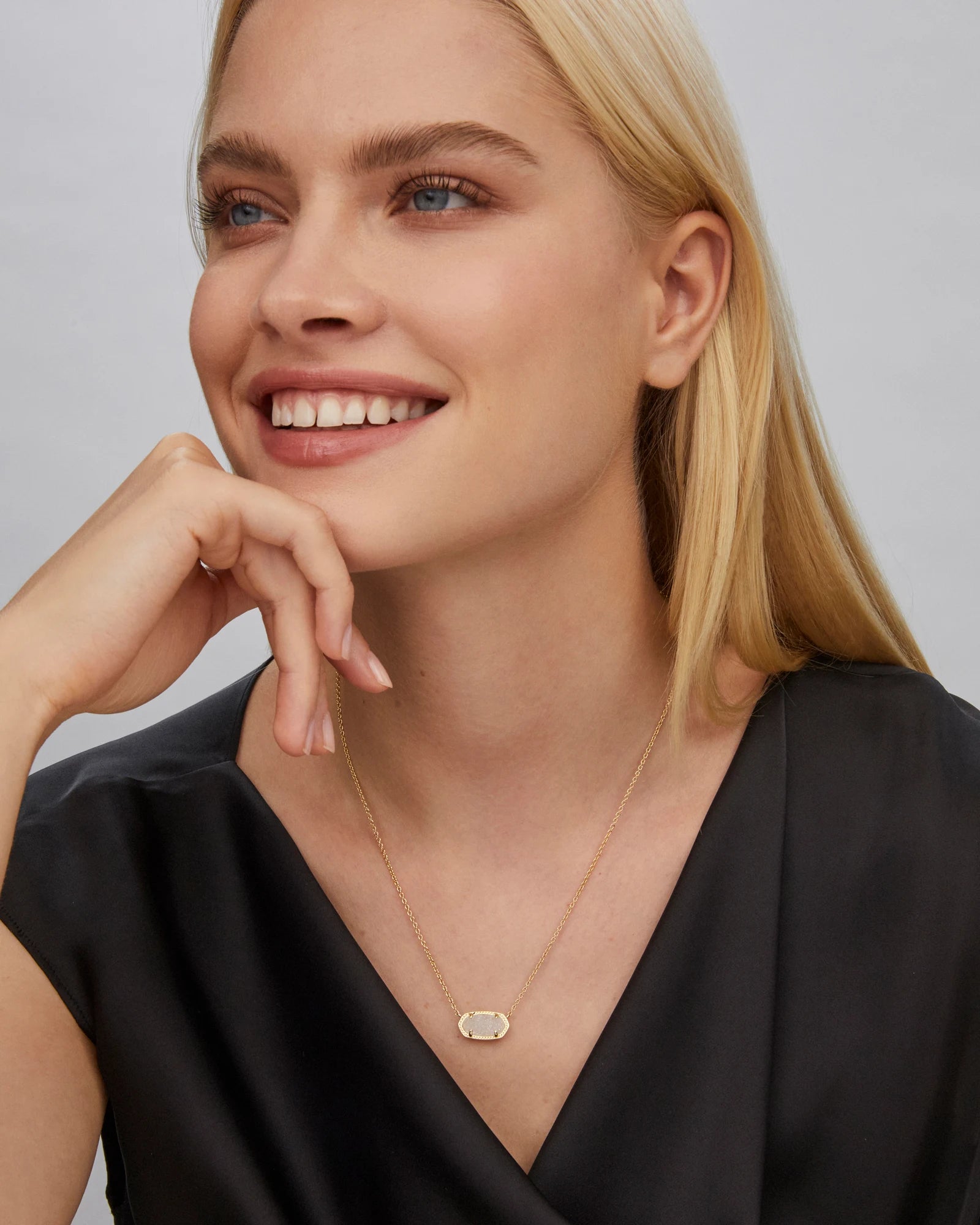 Elisa Gold Short Pendant Necklace in Iridescent Drusy