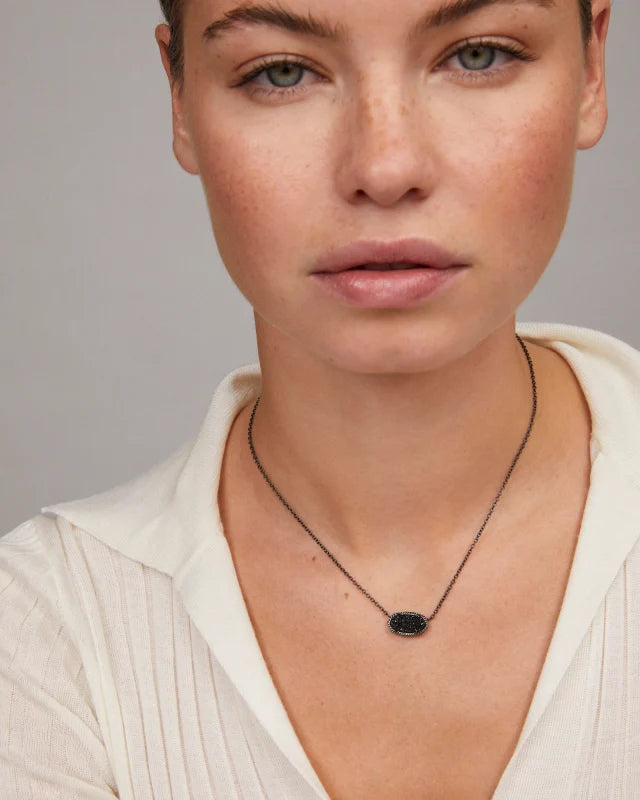 Elisa Gunmetal Pendant Necklace in Black Drusy