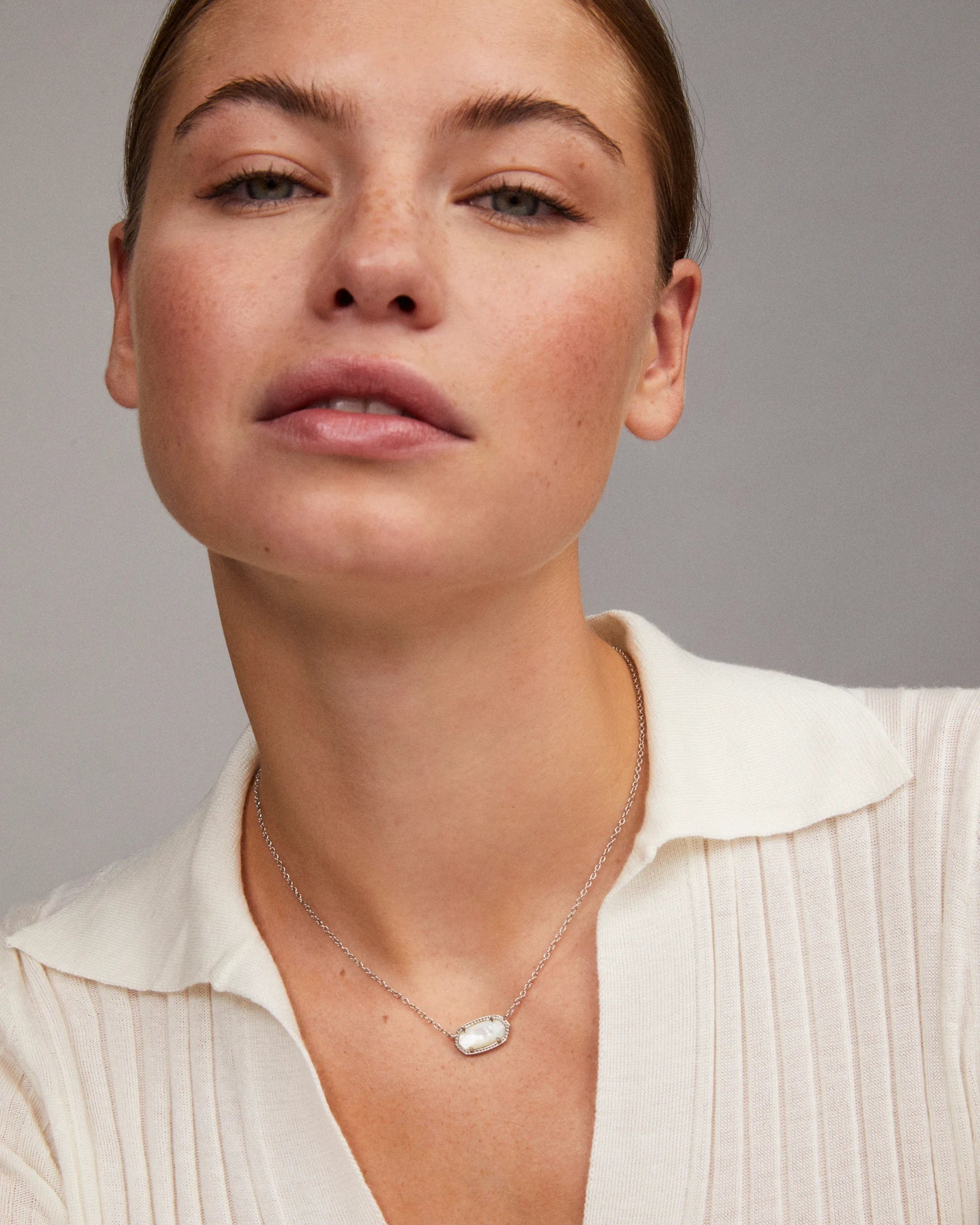 Elisa Silver Pendant Necklace Ivory in Ivory Mother-of-Pearl