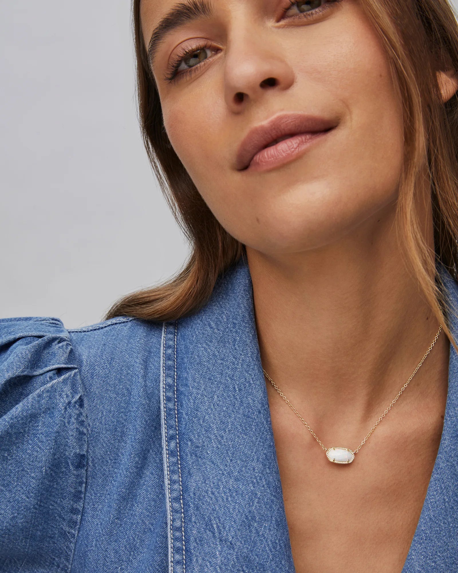 Elisa Gold Pendant Necklace in White Kyocera Opal