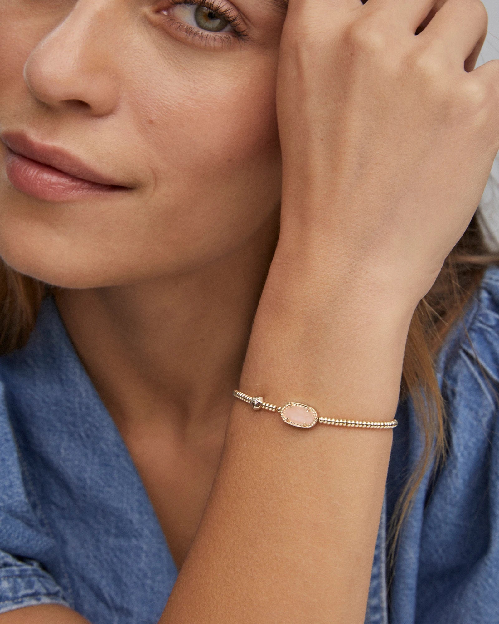 Grayson Stretch Gold Bracelet in Rose Quartz