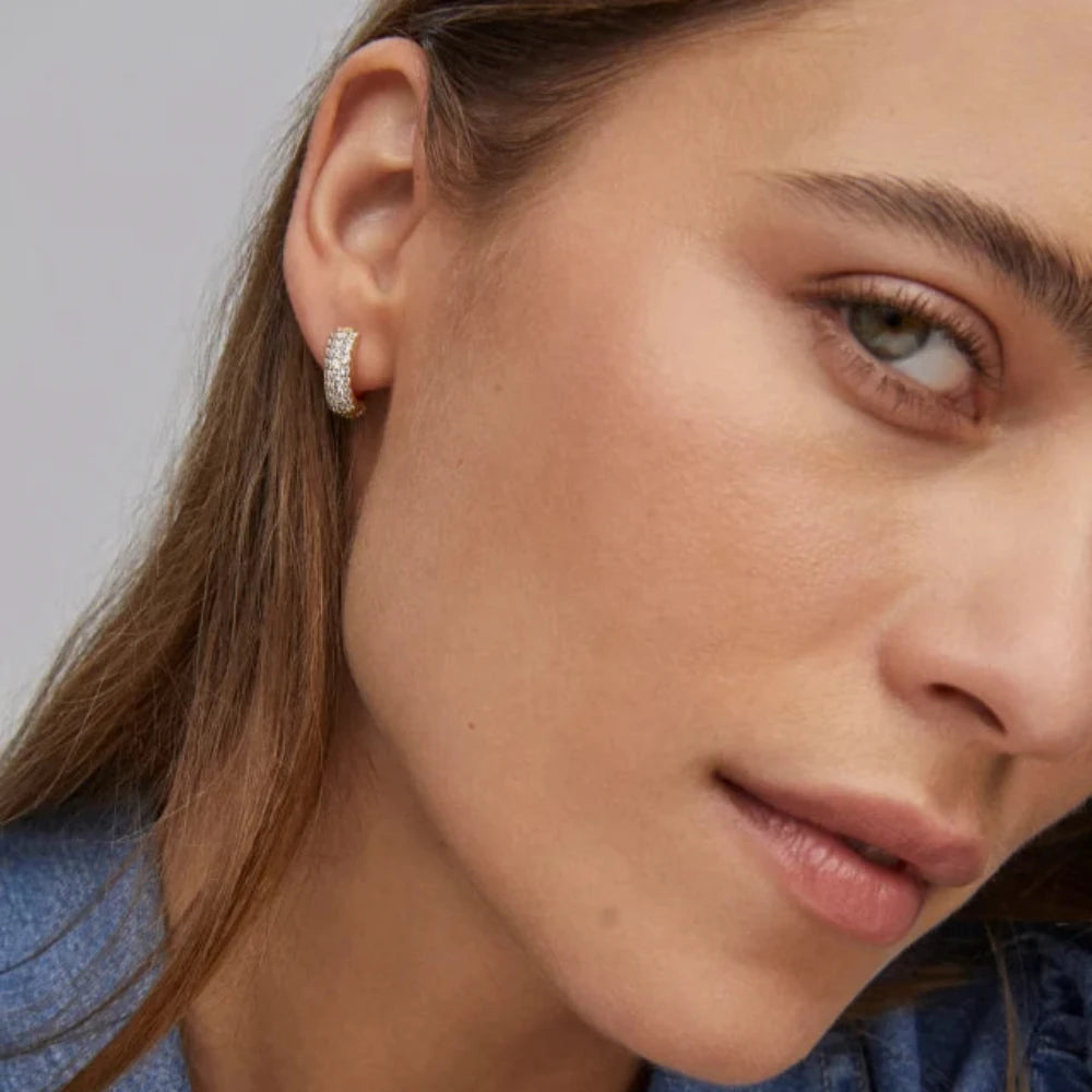 Mikki Pave Huggie Earrings in Gold White Crystal - Bella's House Tulsa