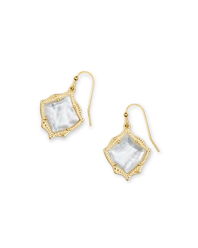 Kyrie Gold Drop Earrings in Ivory Mother of Pearl