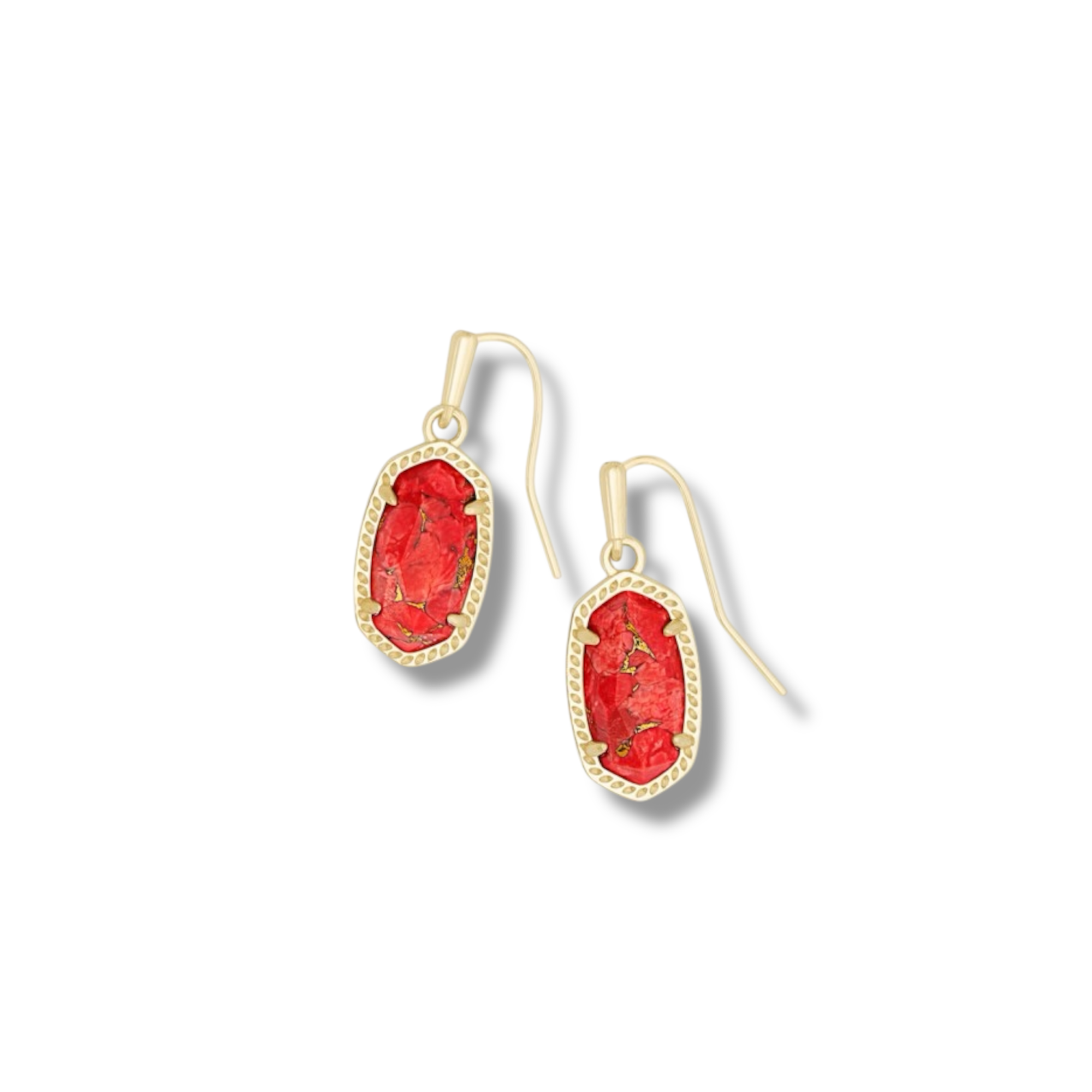 Lee Bronze Veined Red Magnesite Gold Tone Earrings