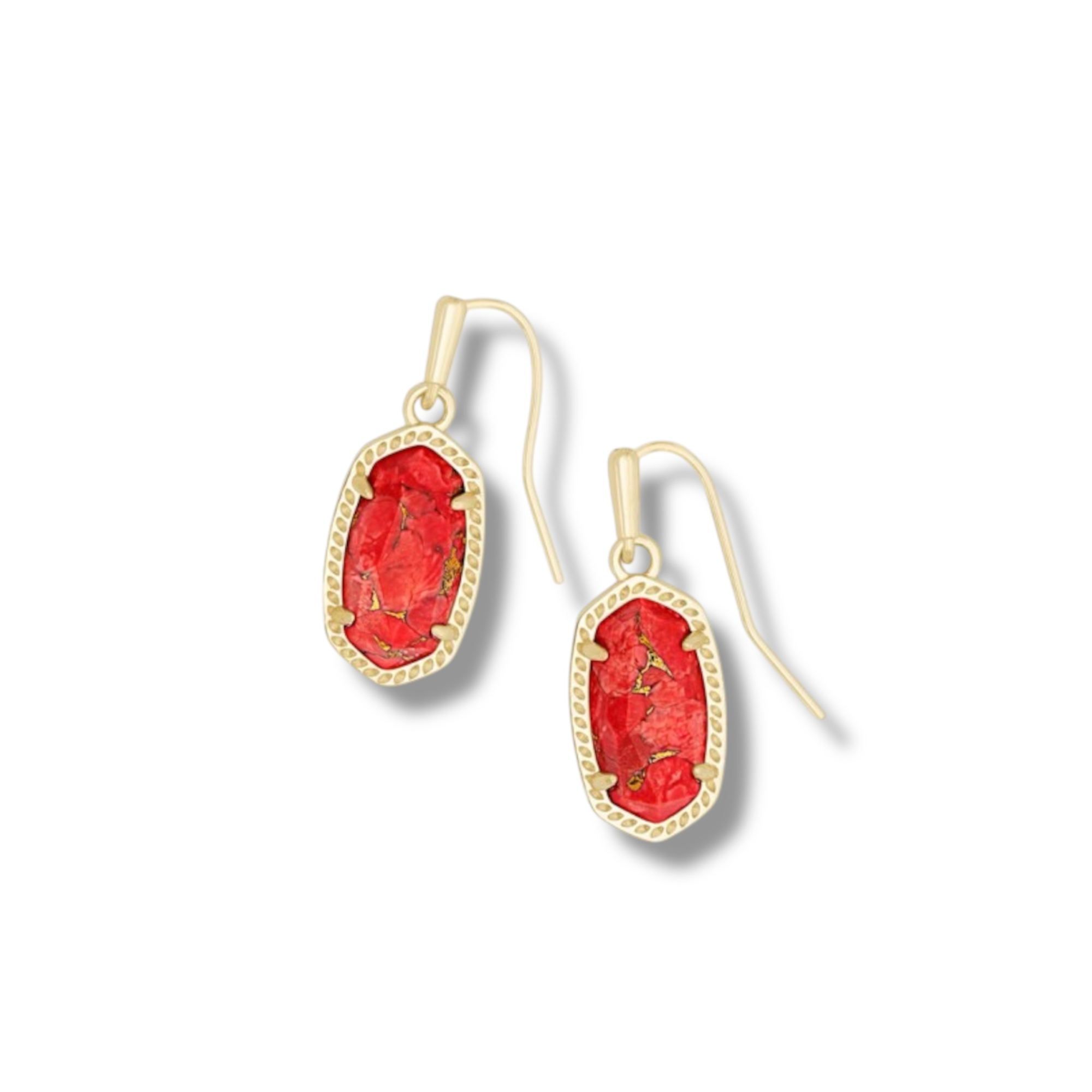 Lee Bronze Veined Red Magnesite Gold Tone Earrings