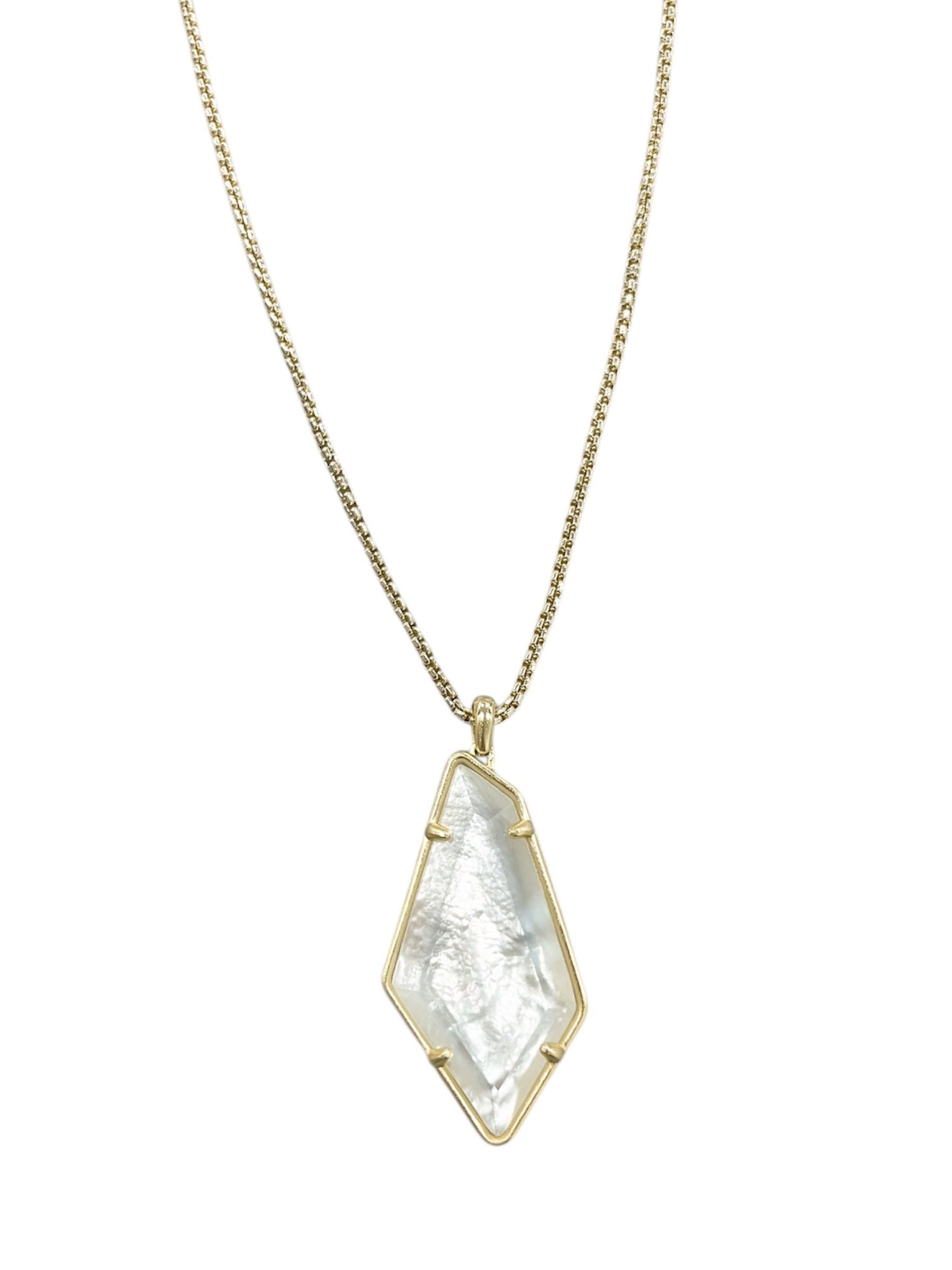 Lilith Gold Long Pendant Necklace In Ivory Mother of Pearl