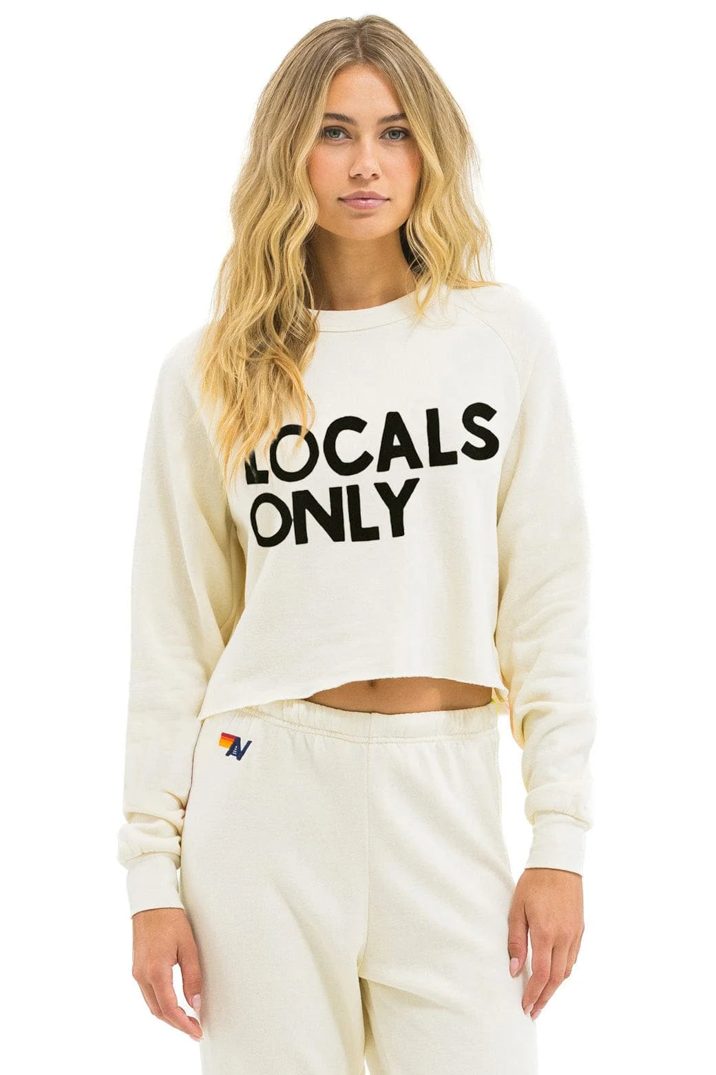 Locals Only Cropped Crew Sweatshirt- Vintage White