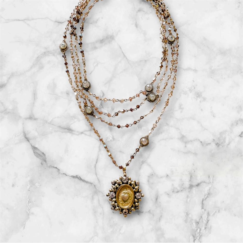 Magdalena - Sacred Heart Pendant 4mm Bicone Bead Wrap Gold Sunset Sky Clear - Bella's House Tulsa