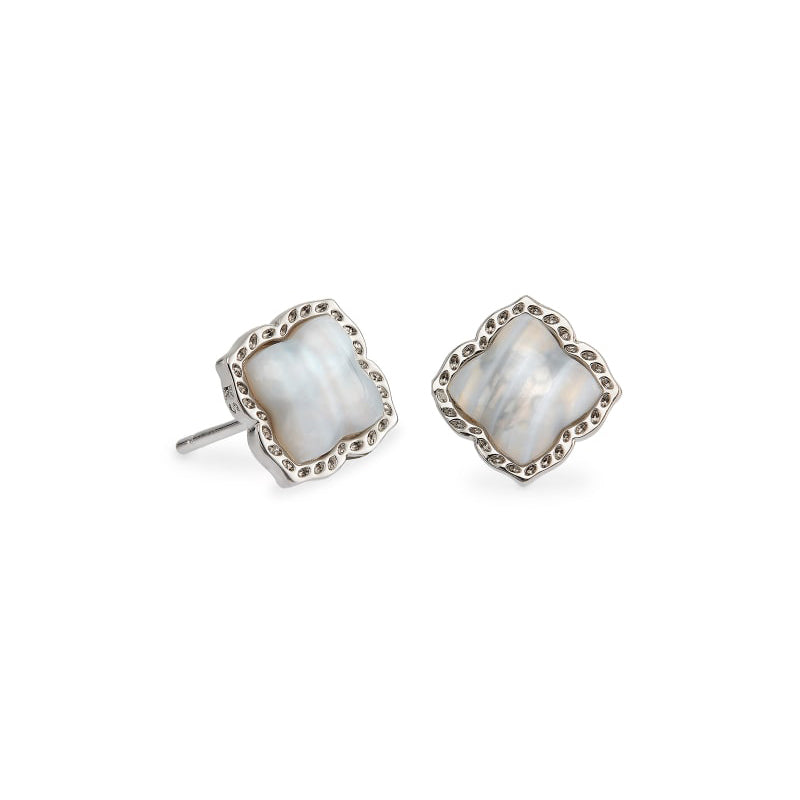 Mallory Silver Stud Earrings In Gray Banded Agate