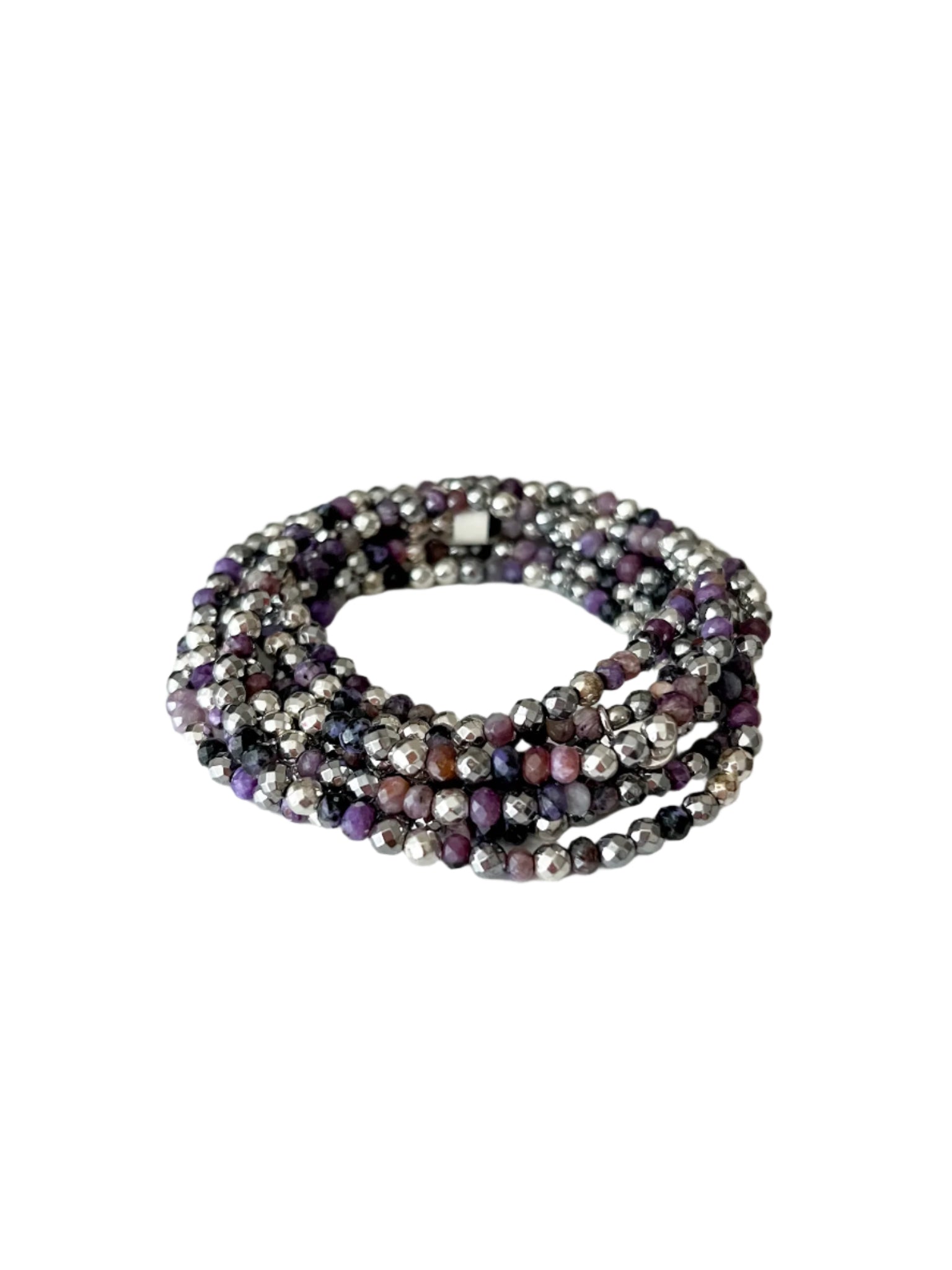 Million Dollar Wrap Bright Silver Purple Beaded Necklace