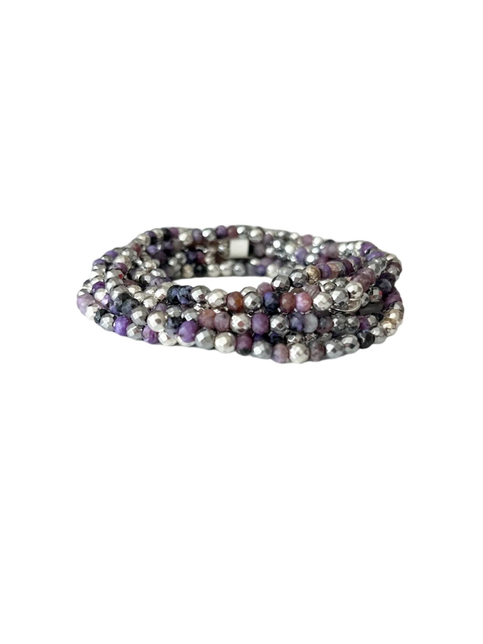 Million Dollar Wrap Bright Silver Purple Beaded Necklace