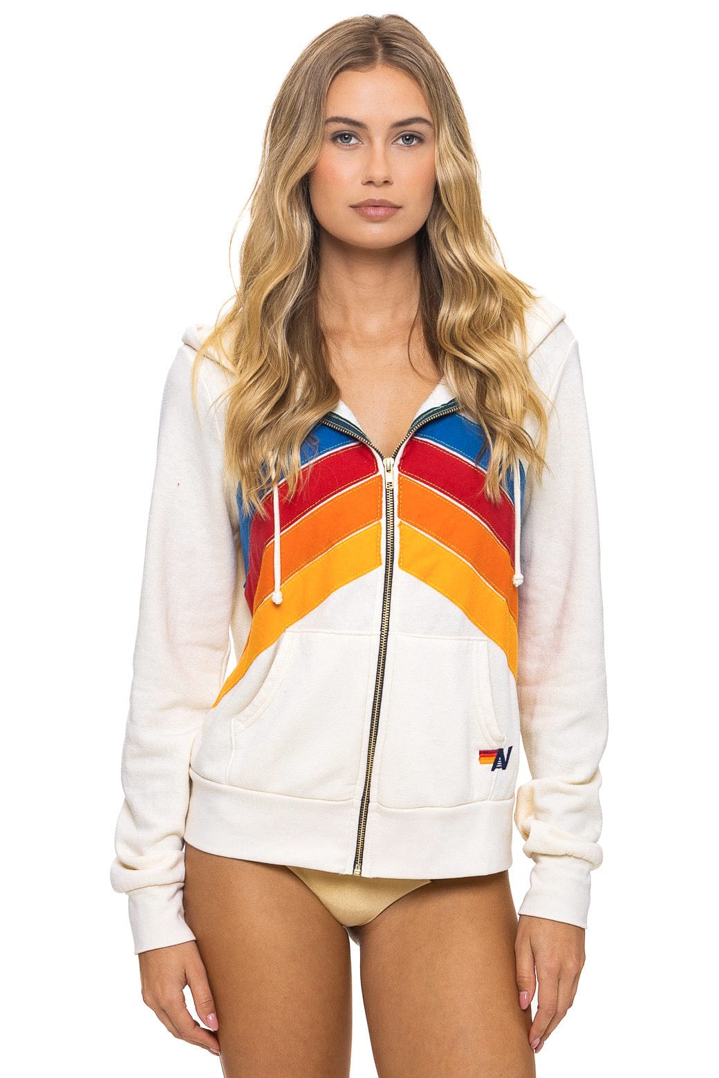 Mountain Stitch Chevron 4 Zip Hoodie- Vintage White