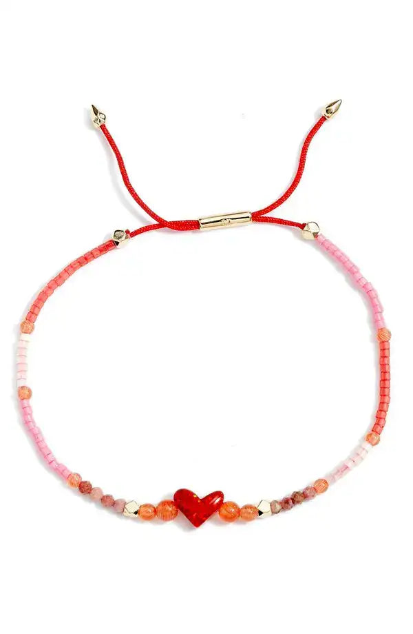 Nova Heart Beaded Friendship Bracelet Red Mix