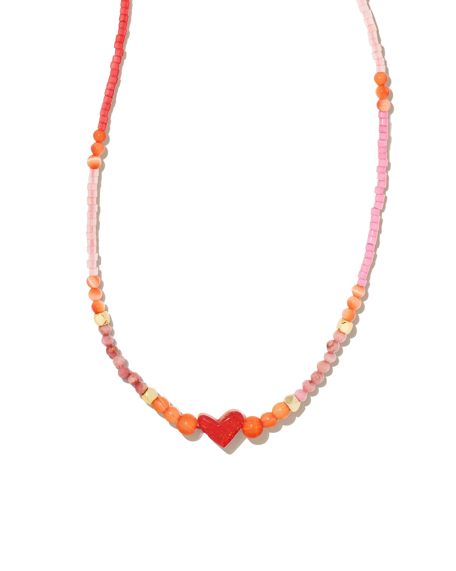 Nova Heart Beaded Strand Necklace Red Mix