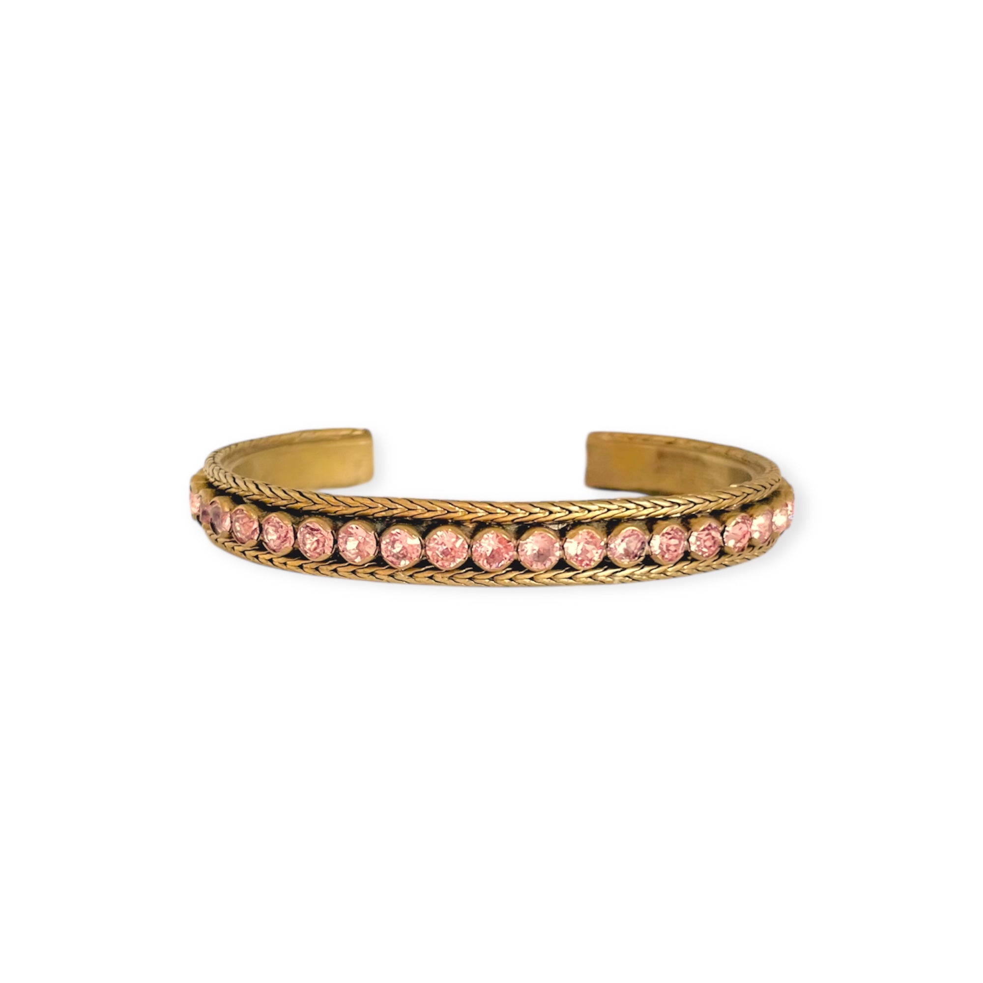 Open Ended Cuff Gold Bracelet Pink Crystals Sorrelli