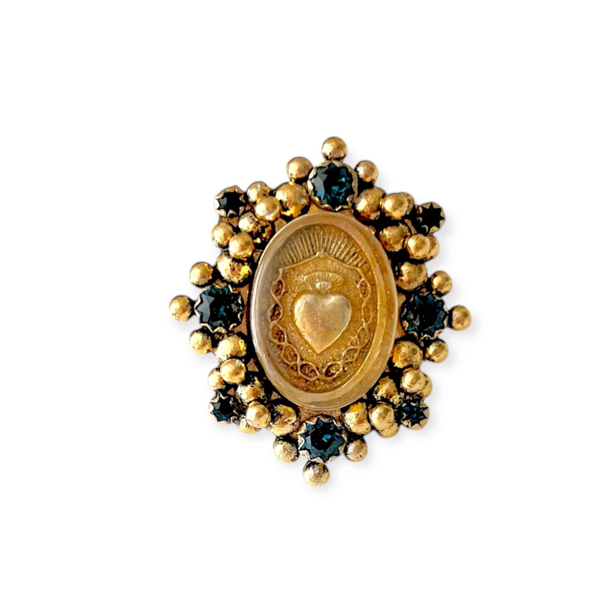 Oval Cloister Sacred Heart Ring in Bright Gold Montana
