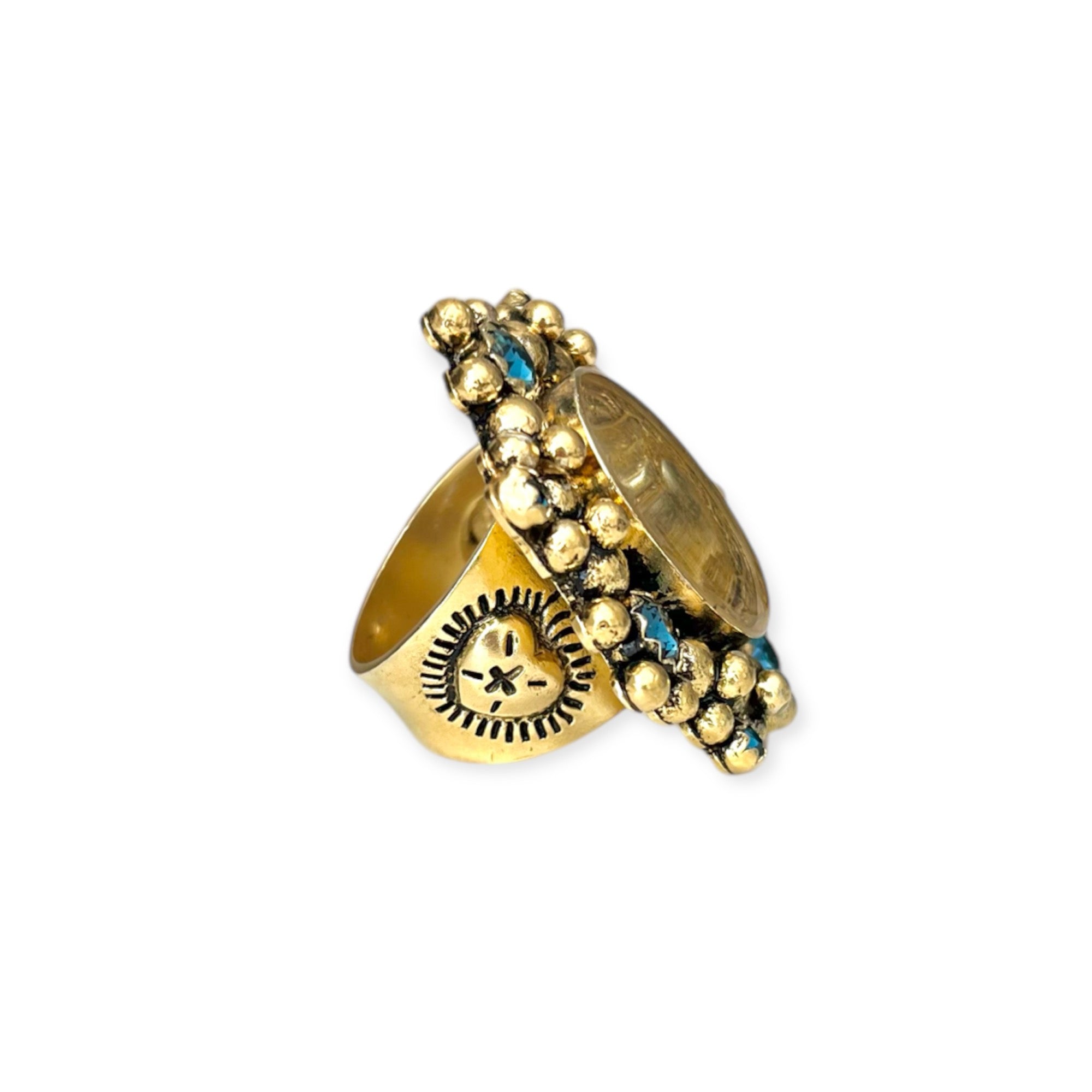 Oval Cloister Sacred Heart Ring in Bright Gold Montana