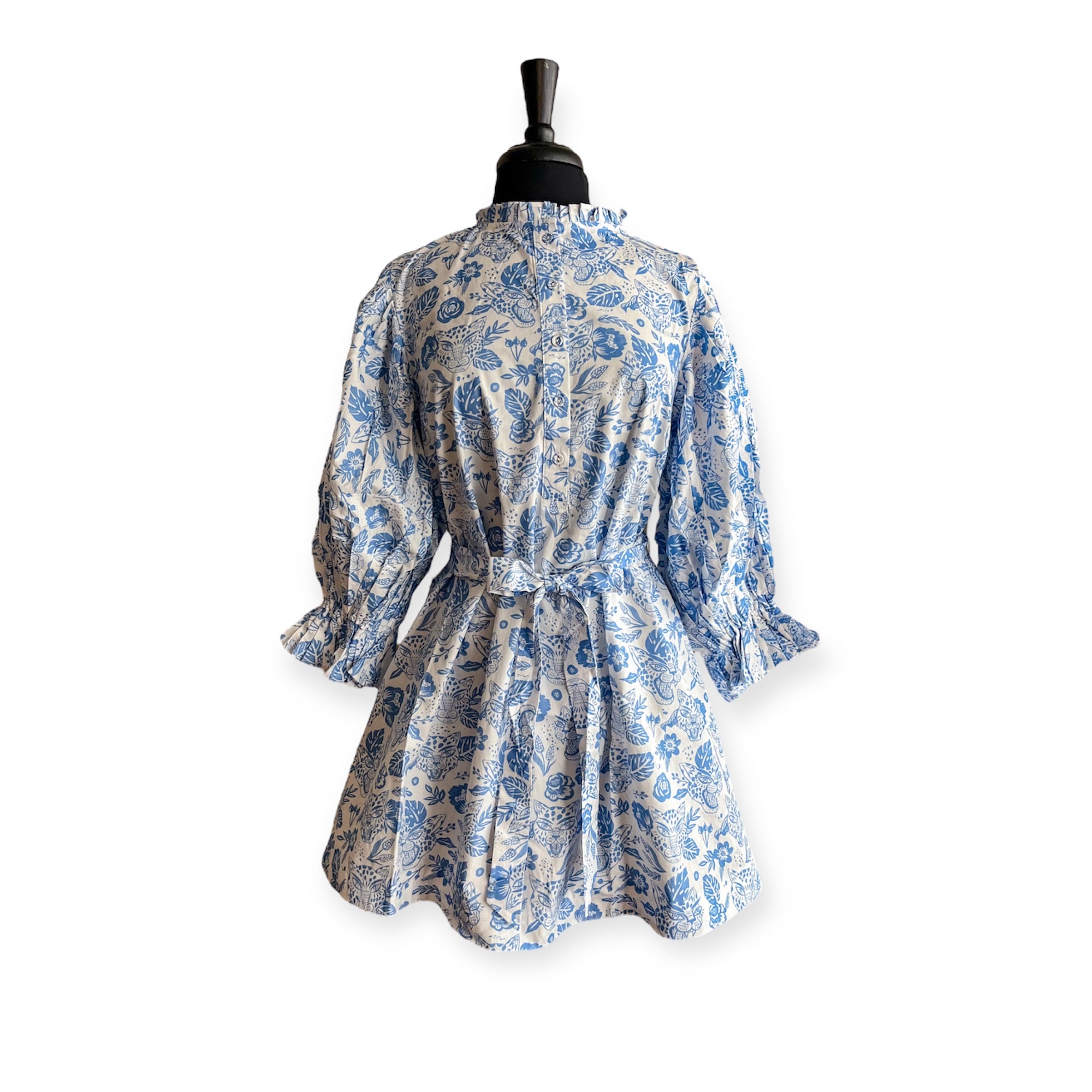 Park Dress Blue Leopard Poplin Mini Dress