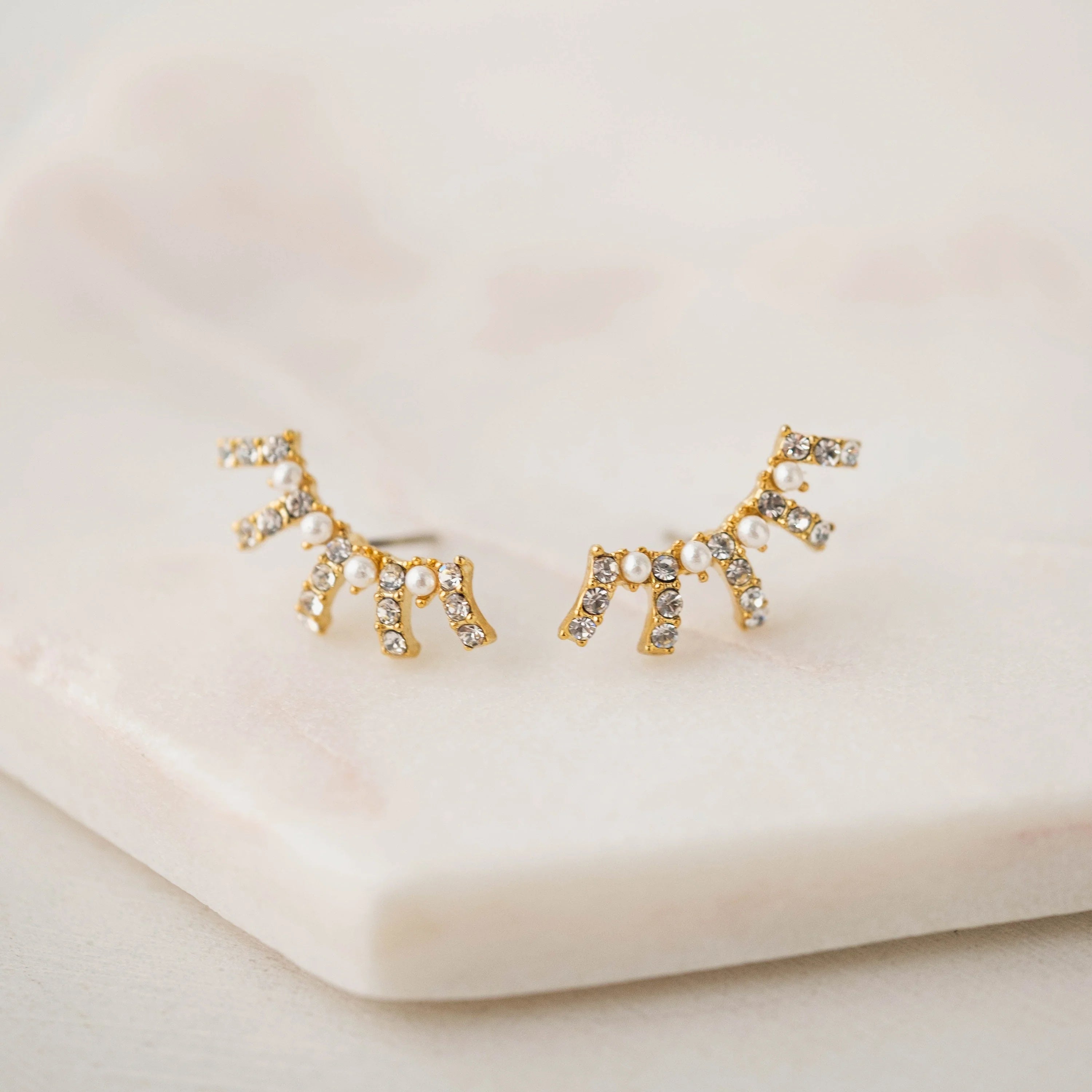 Radiant Pearl Climber Earrings Gold