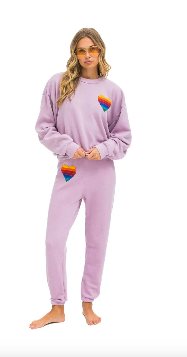 Rainbow Heart Stitch Crew Sweatshirt Relaxed Mauve