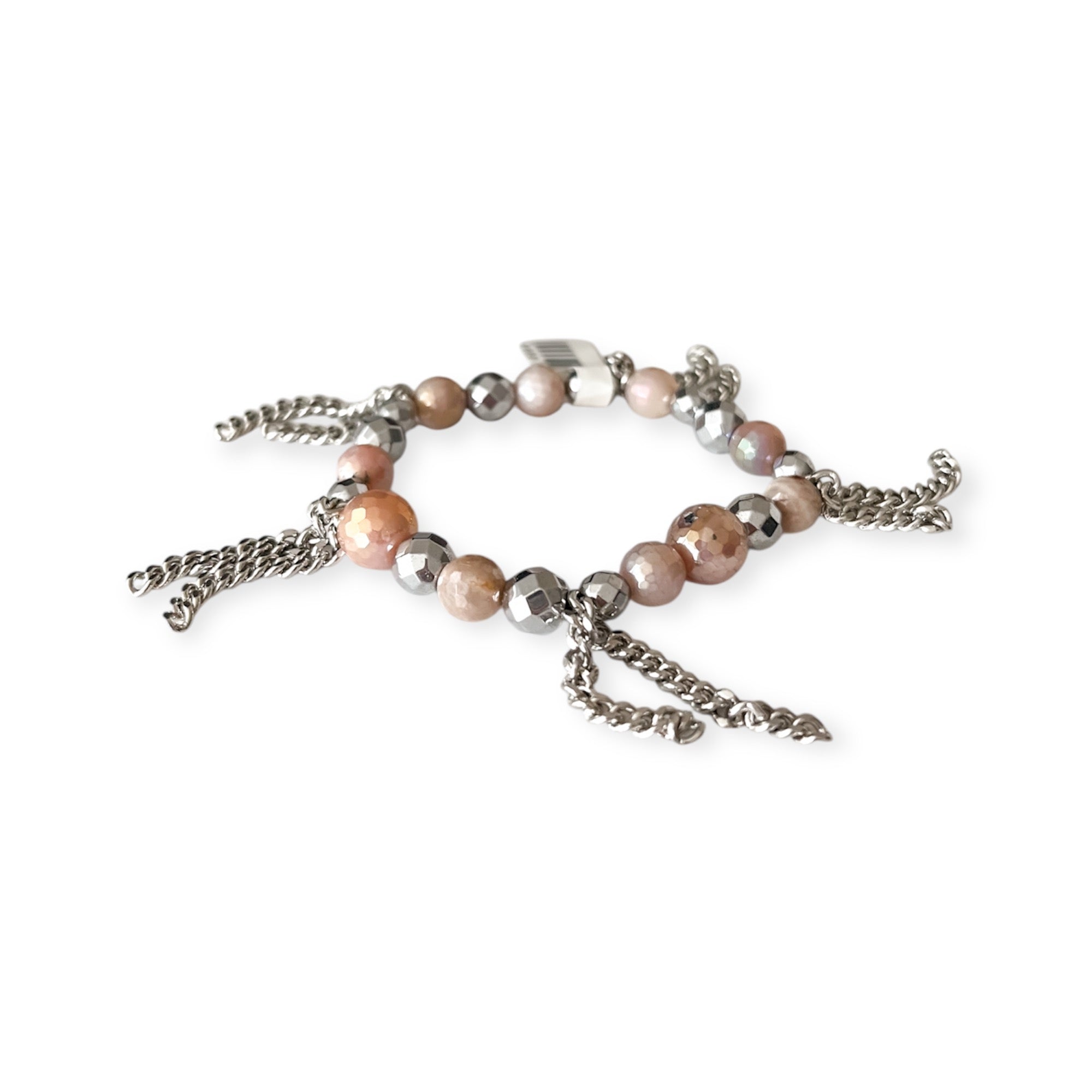 Rose Gold Silver Mix Metal Stretch Large Bead & Chain Bracelet