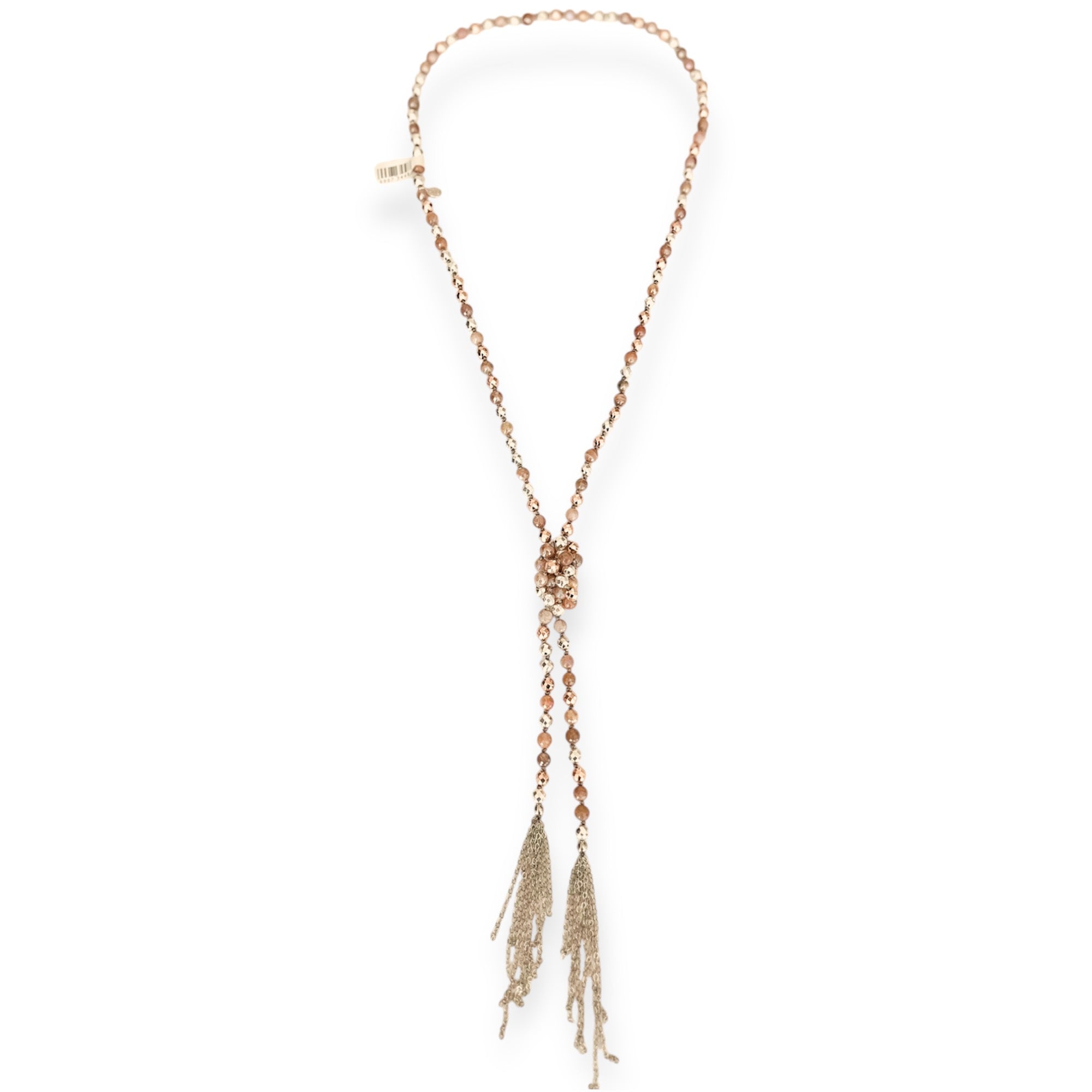 Rose Gold Silver Agate Knotted Beaded Tassel Necklace