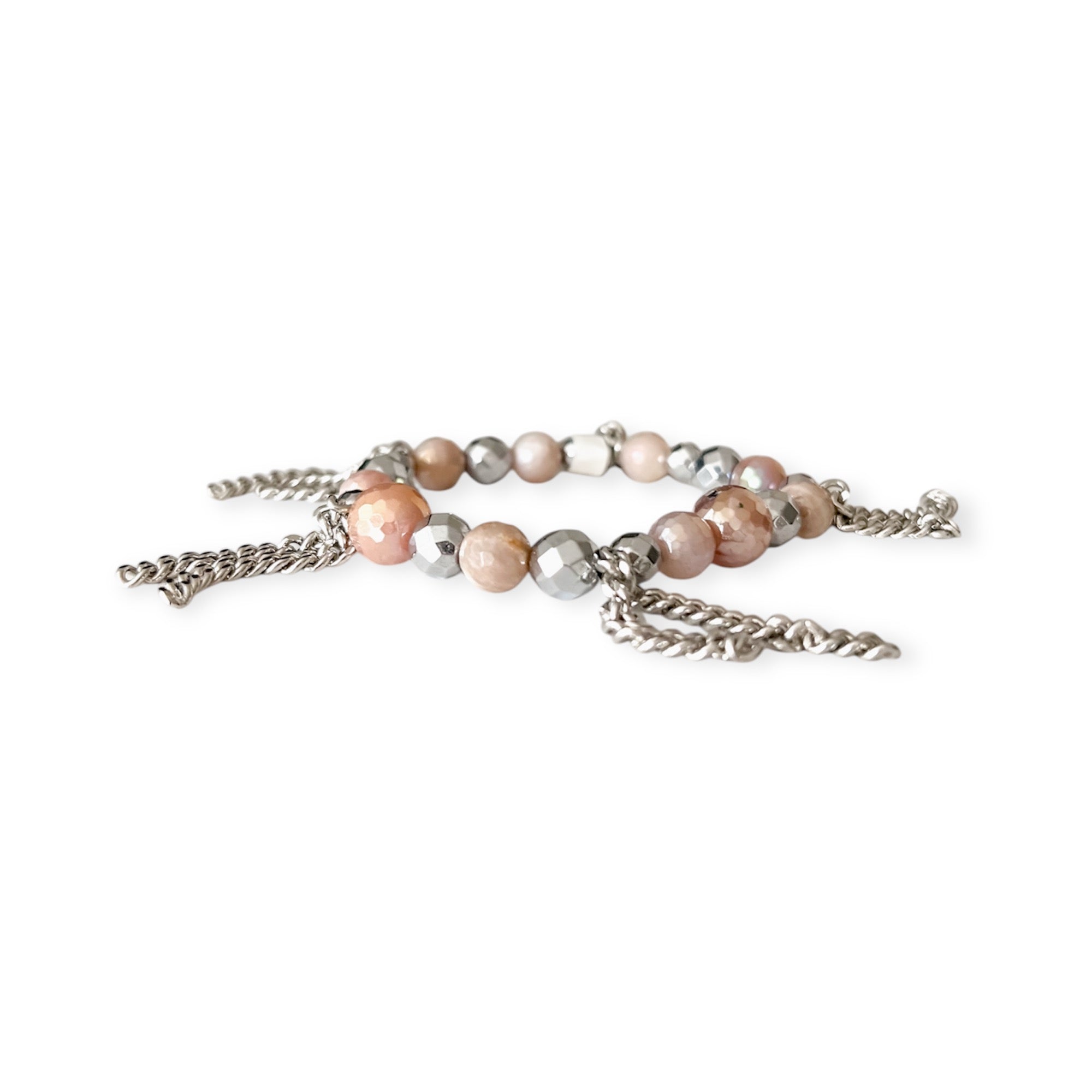 Rose Gold Silver Mix Metal Stretch Large Bead & Chain Bracelet