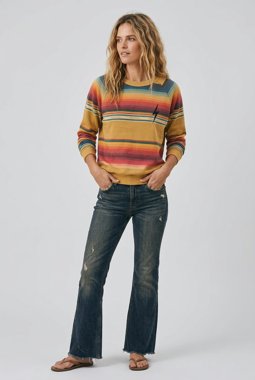 Serape Bolt Crew Sweatshirt Mustard