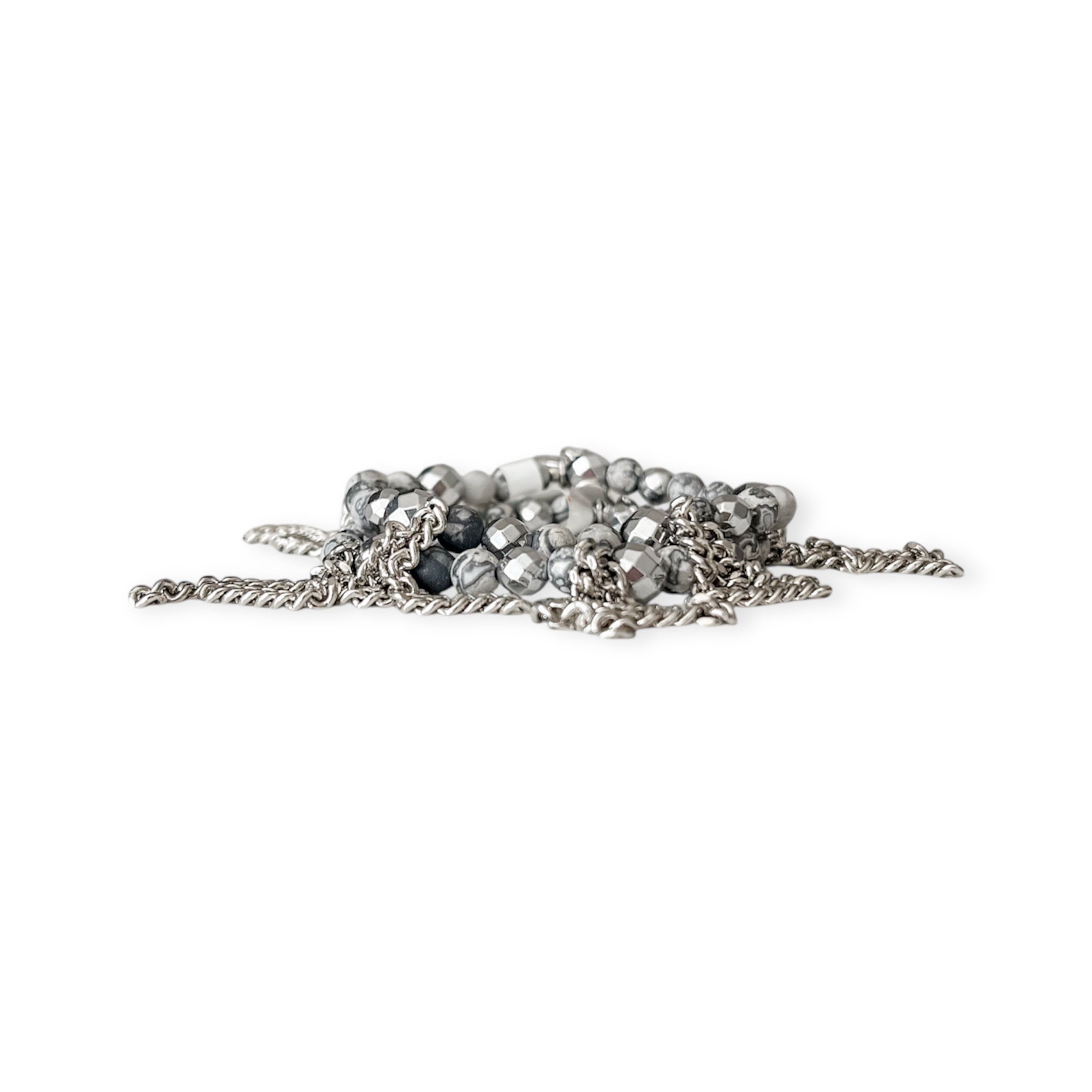 Silver Gray Stretch Bead & Chain Bracelet