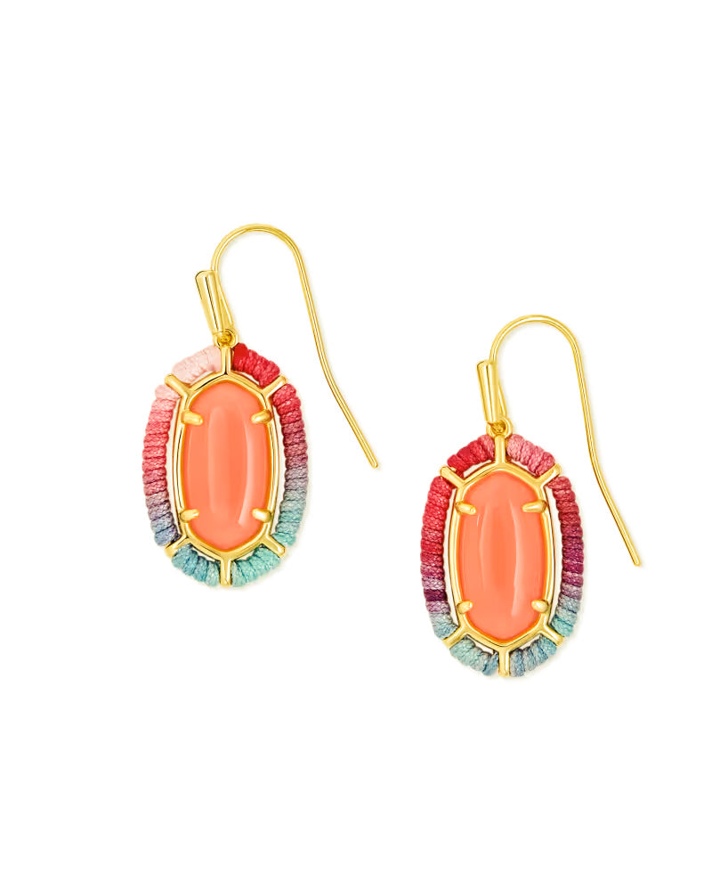 Threaded Lee Gold Drop Earrings in Coral Illusion