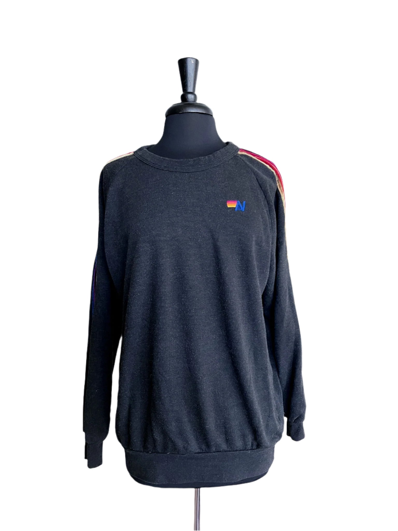 Velvet 5 Stripe Crew Sweatshirt Charcoal