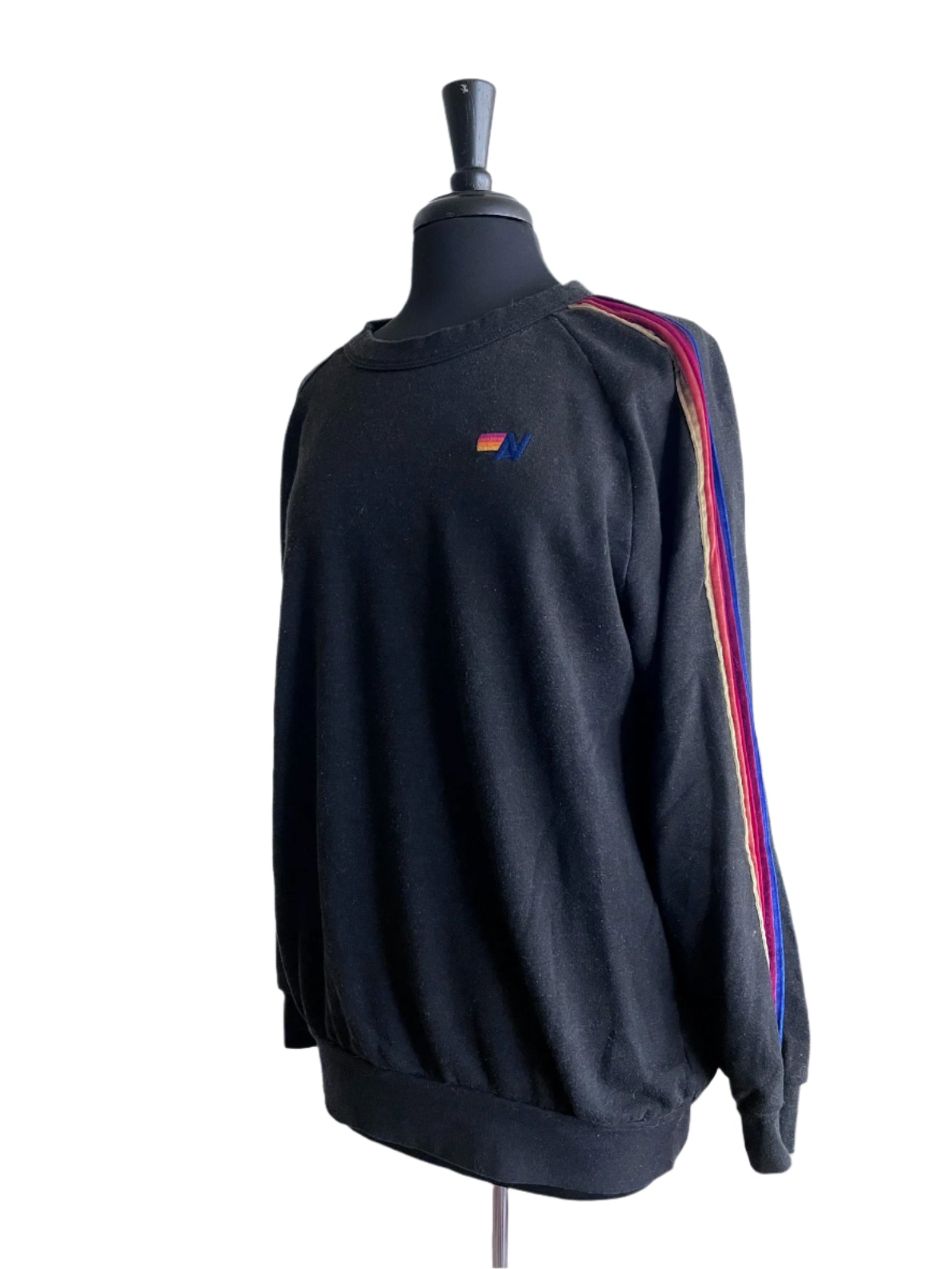Velvet 5 Stripe Crew Sweatshirt Charcoal