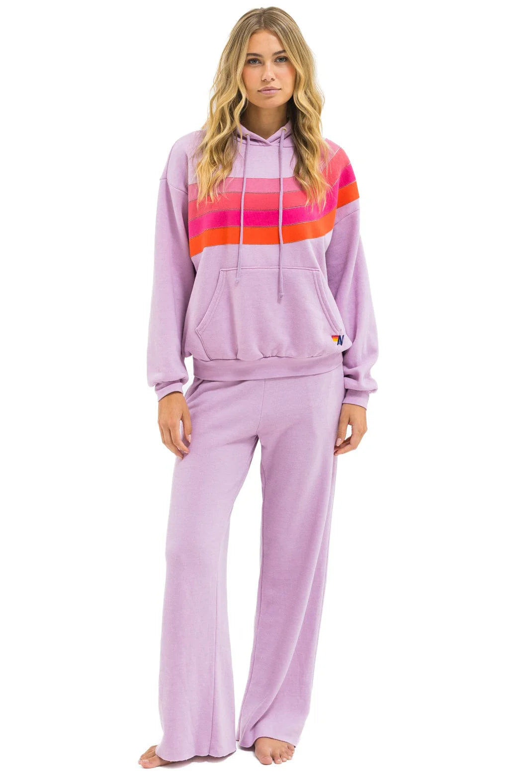 Wave Stripe 4 Pullover Hoodie Relaxed- Mauve/Magenta Orange
