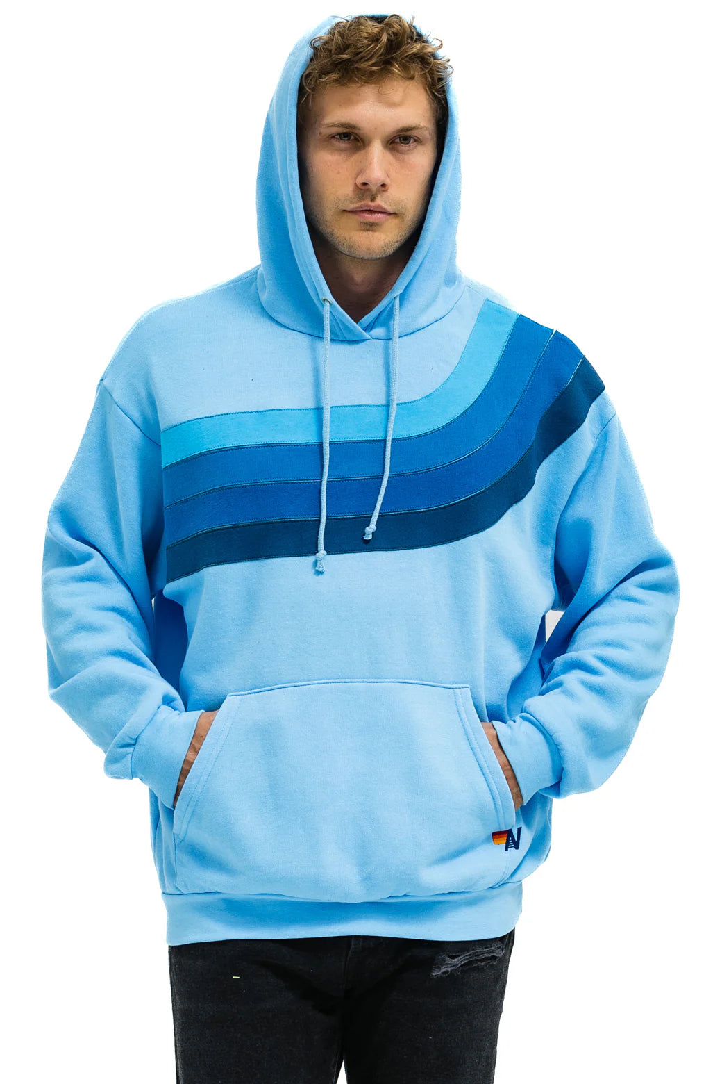 Wave Stripe 4 Pullover Hoodie Relaxed- Sky Blue