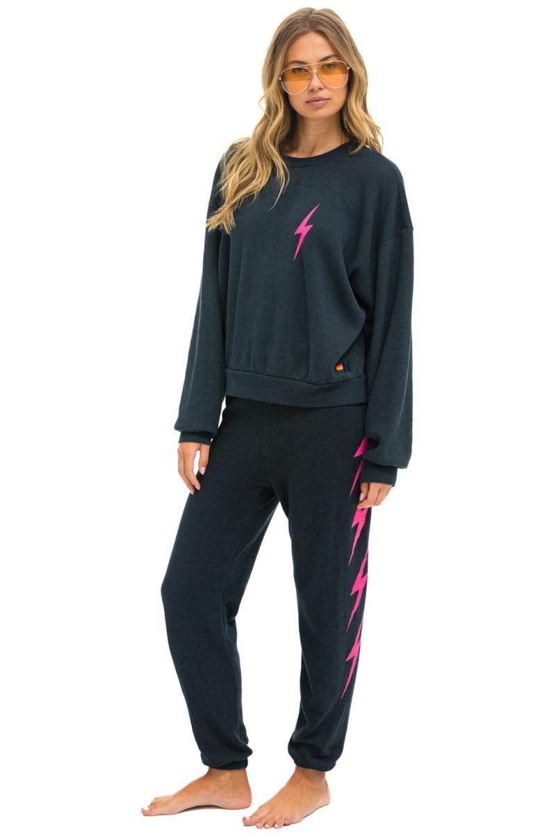 Bolt 2 Relaxed Crew Sweatshirt Charcoal Pink - Bella's House Tulsa