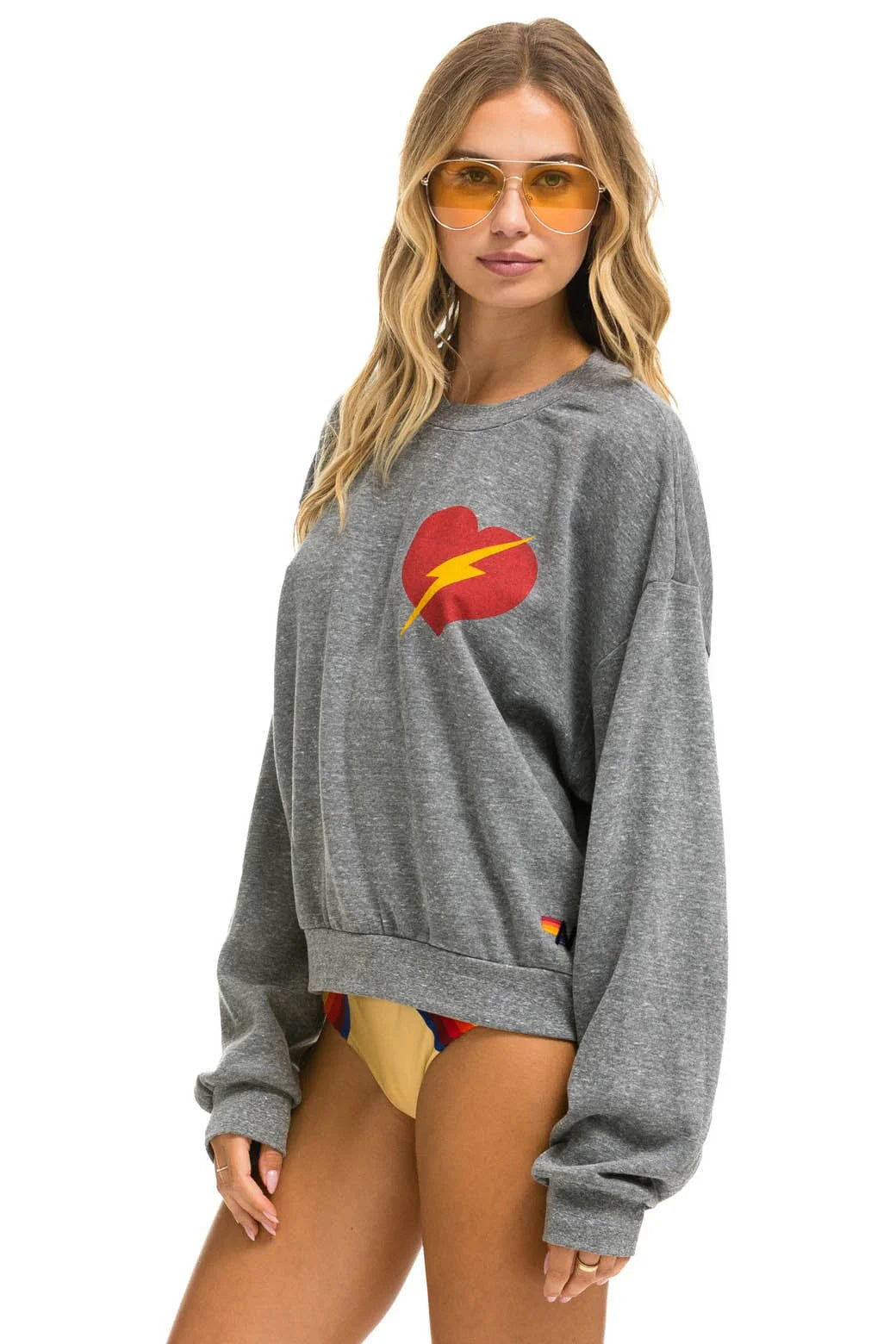 Bolt Heart Relaxed Crew Sweatshirt- Heather Grey