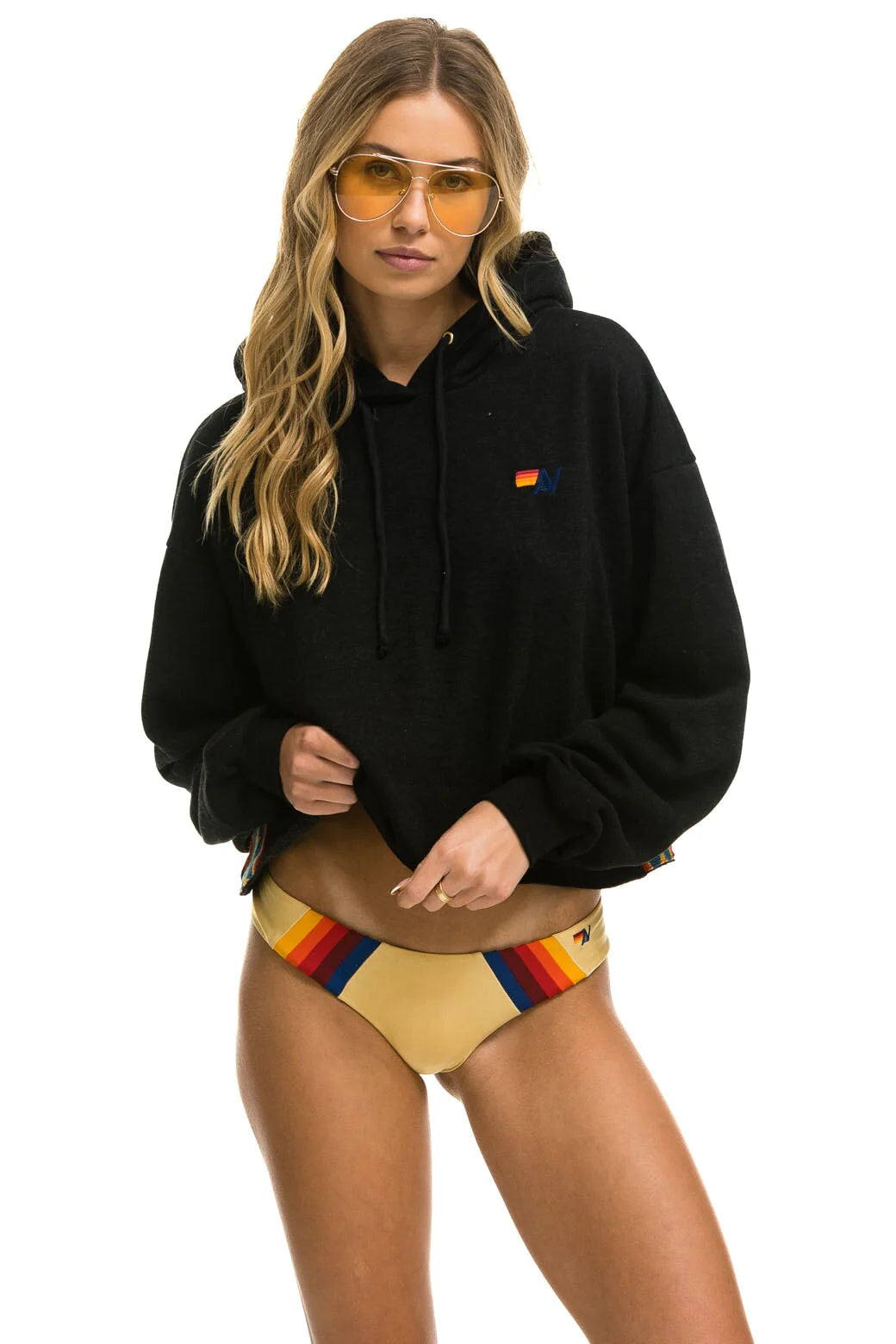 Bolt Stripe Relaxed Crop Hoodie Black - Bella's House Tulsa