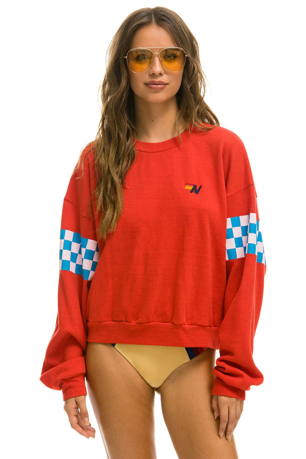 Check 2 Relaxed Crew Sweatshirt Red