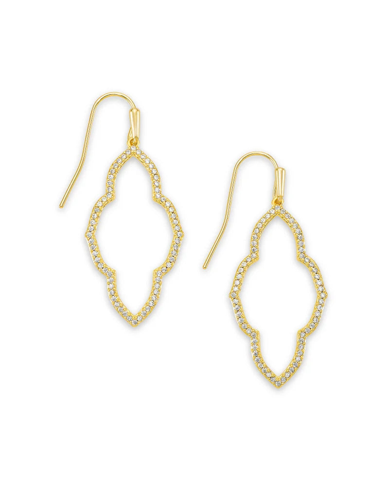 Abbie Small Open Frame Gold Earrings in White Crystal