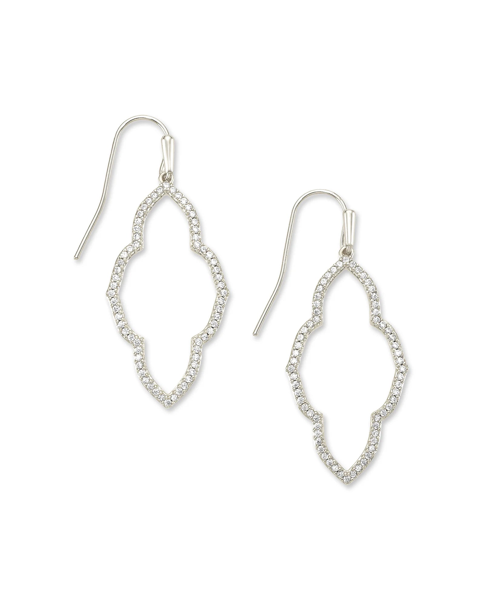 Abbie Small Open Frame Silver Earrings in White Crystal