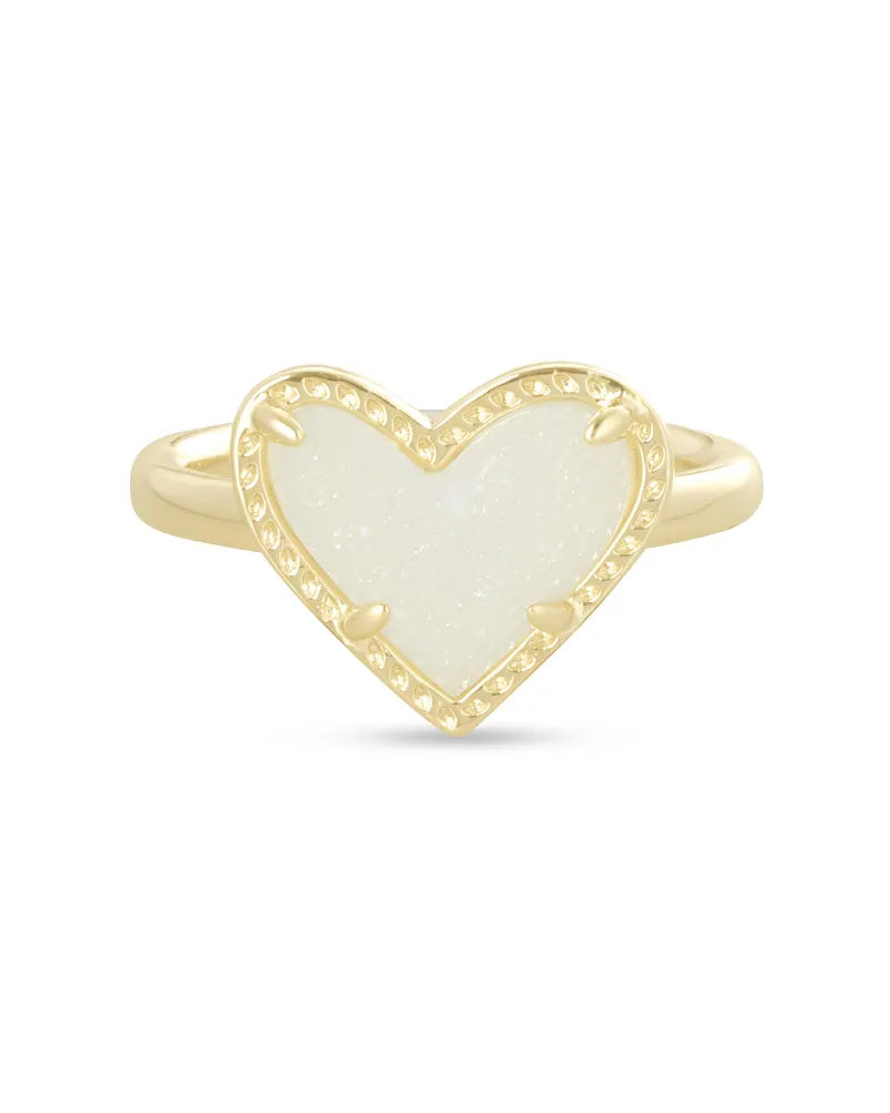 Ari Heart Gold Band Ring Ivory Iridescent Drusy