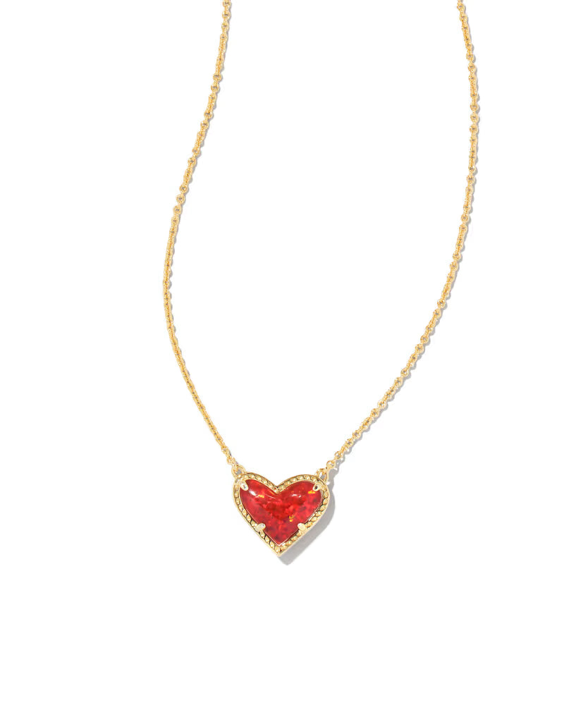Ari Heart Gold Pendant Necklace in Red Kyocera Opal