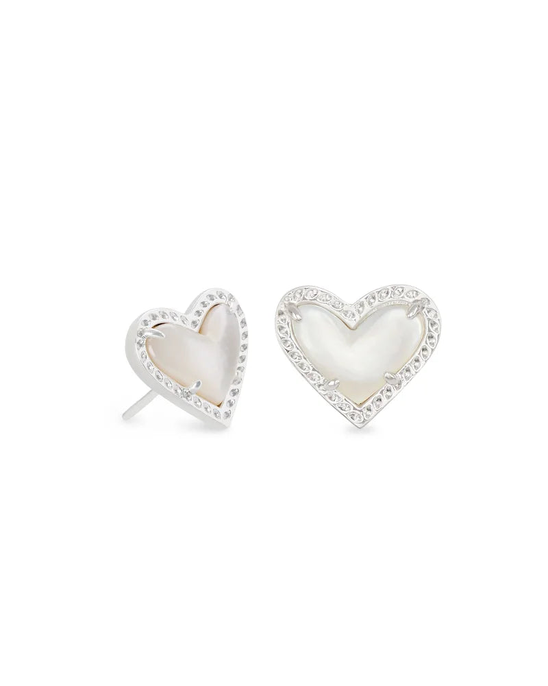 Ari Heart Silver Ivory MOP Stud Earrings