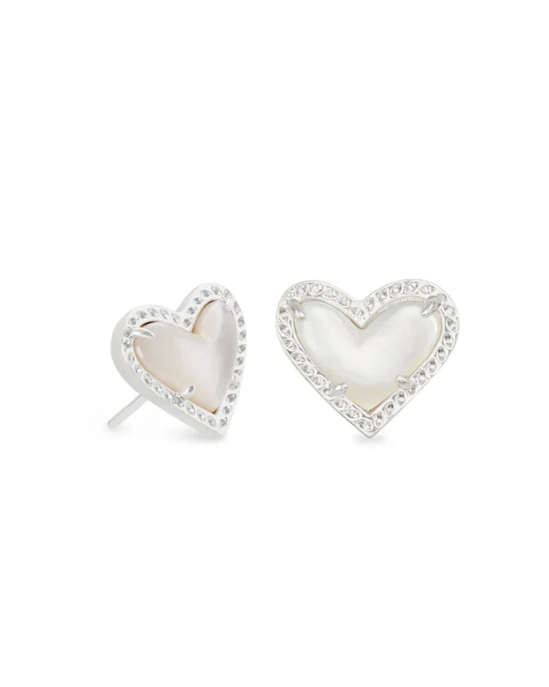 Ari Heart Silver Ivory MOP Stud Earrings