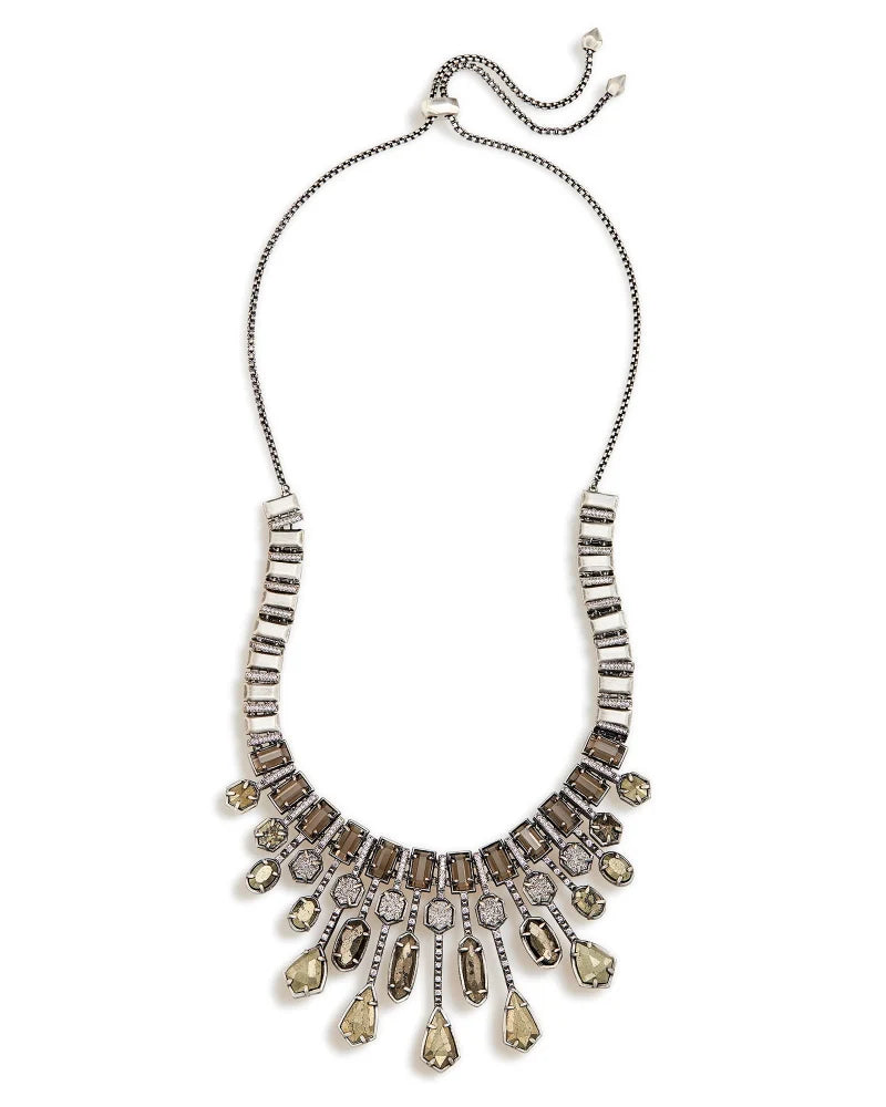 Bette Statement Necklace in Antique Silver Platinum Drusy - Bella's House Tulsa