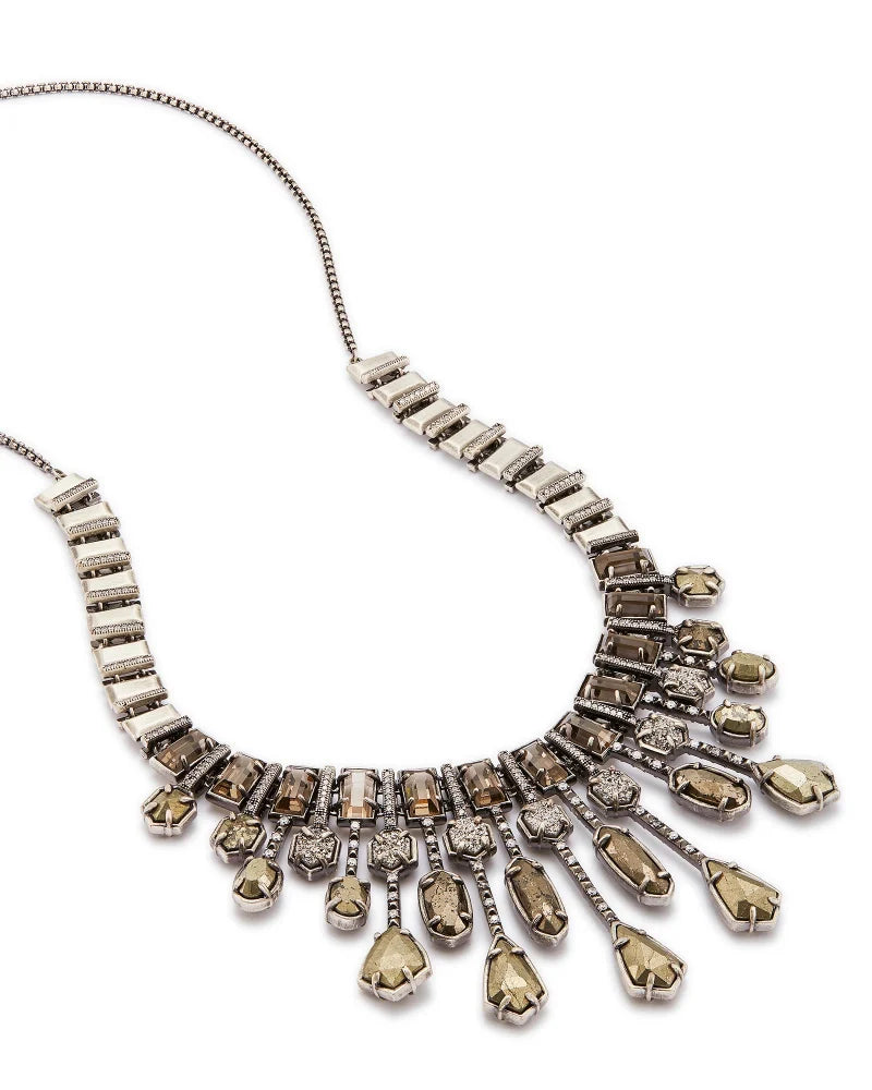 Bette Statement Necklace in Antique Silver Platinum Drusy - Bella's House Tulsa